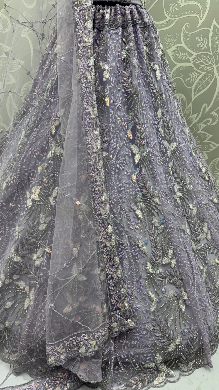 Beautiful Lavender Dupatta on  Matching Designer Embroidered Reception wear Lehenga choli 