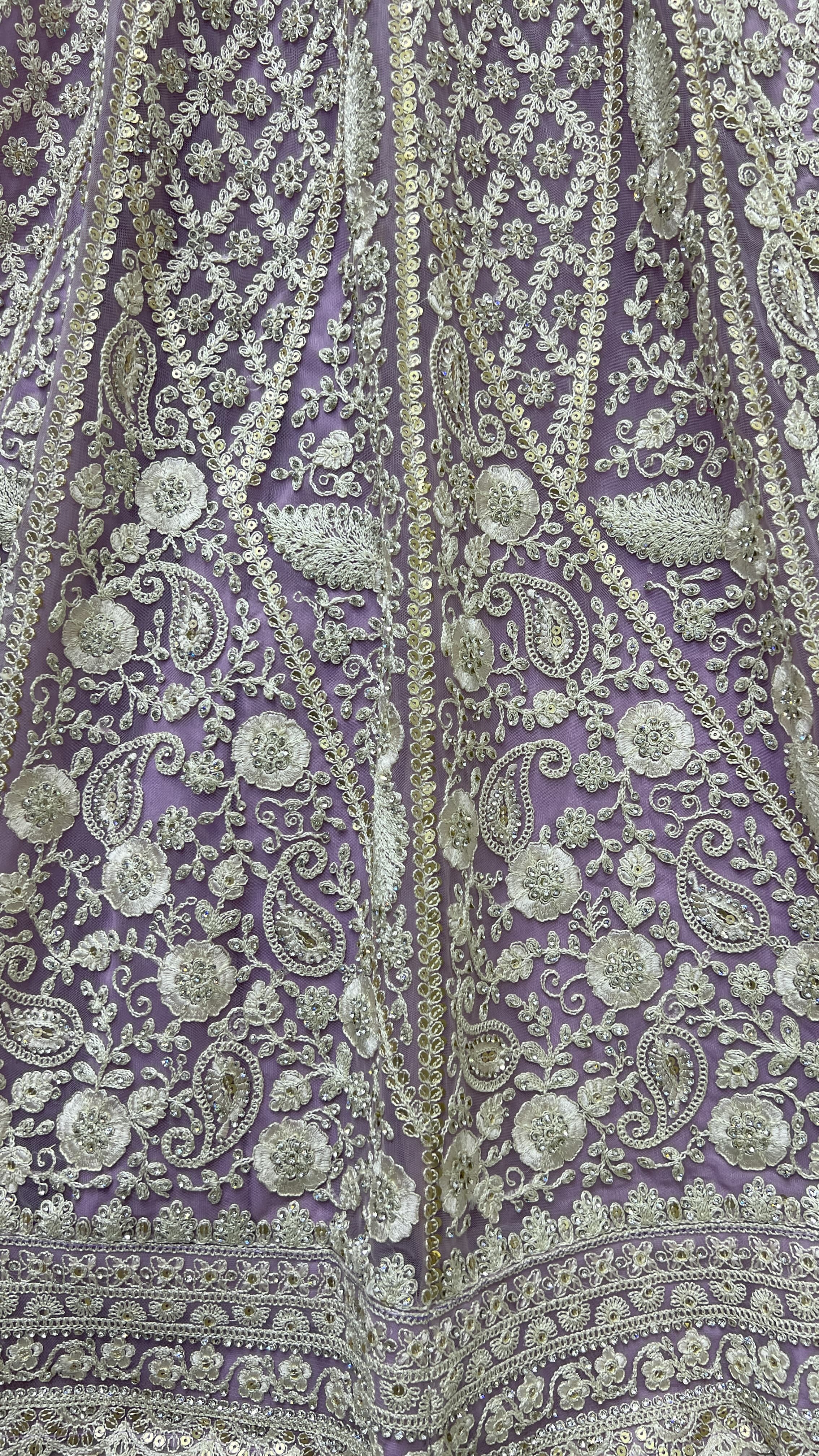 Dori and Zircon Diamond Lavender Combine Designer Partywear Lehengacholi 