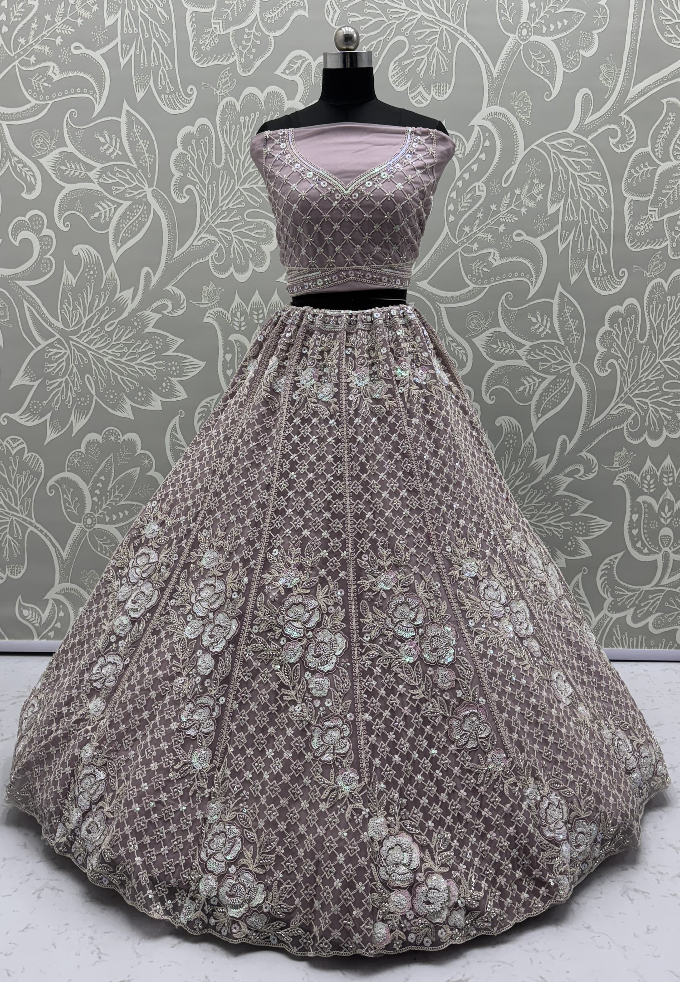 Amazing Handwork Beads and Motif Sequinned with Pink Dori Embroidery Perfect Party wear Lehenga choli 