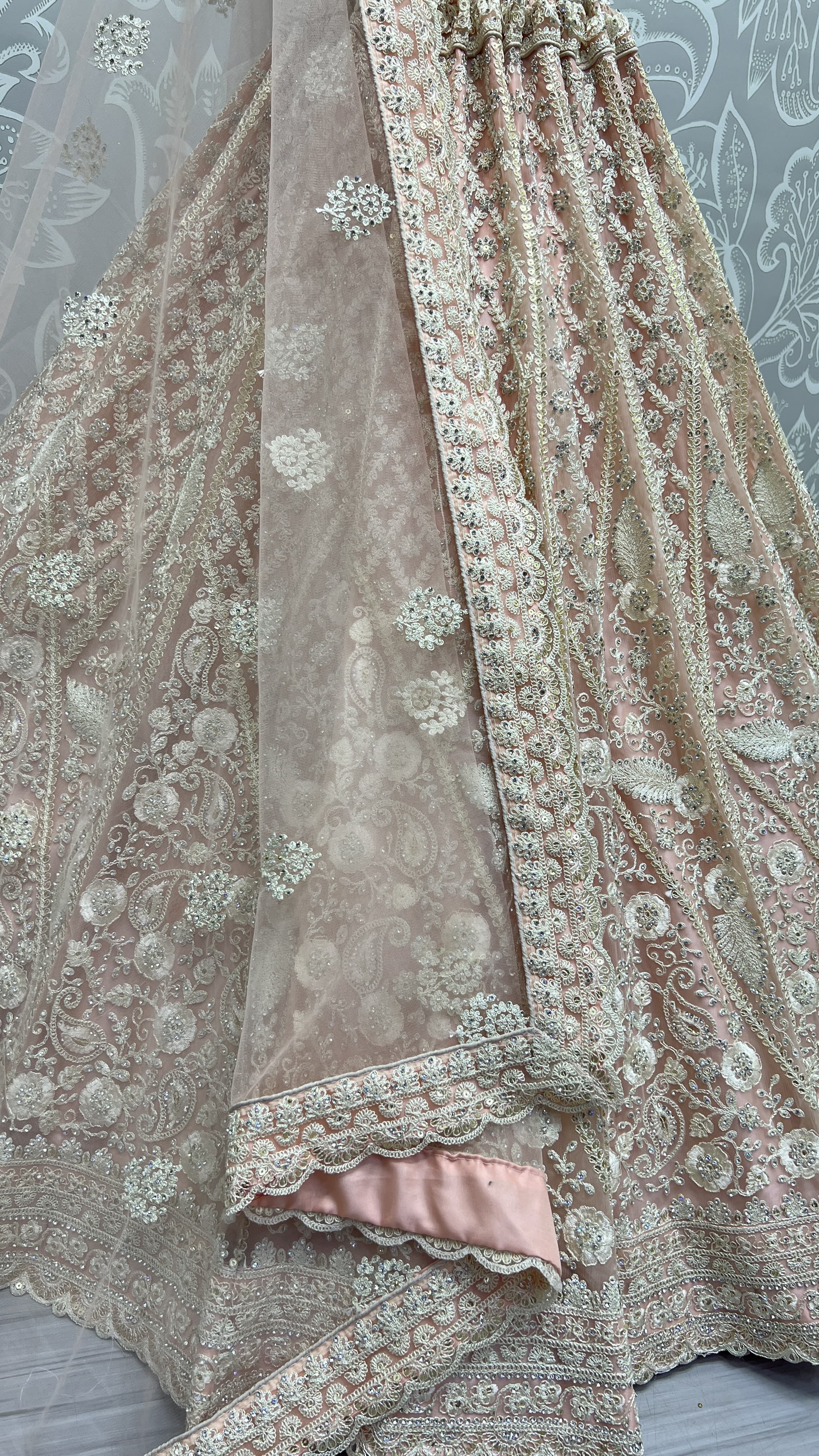 Dori and Zircon Diamond Pink Combine Designer Partywear Lehengachol