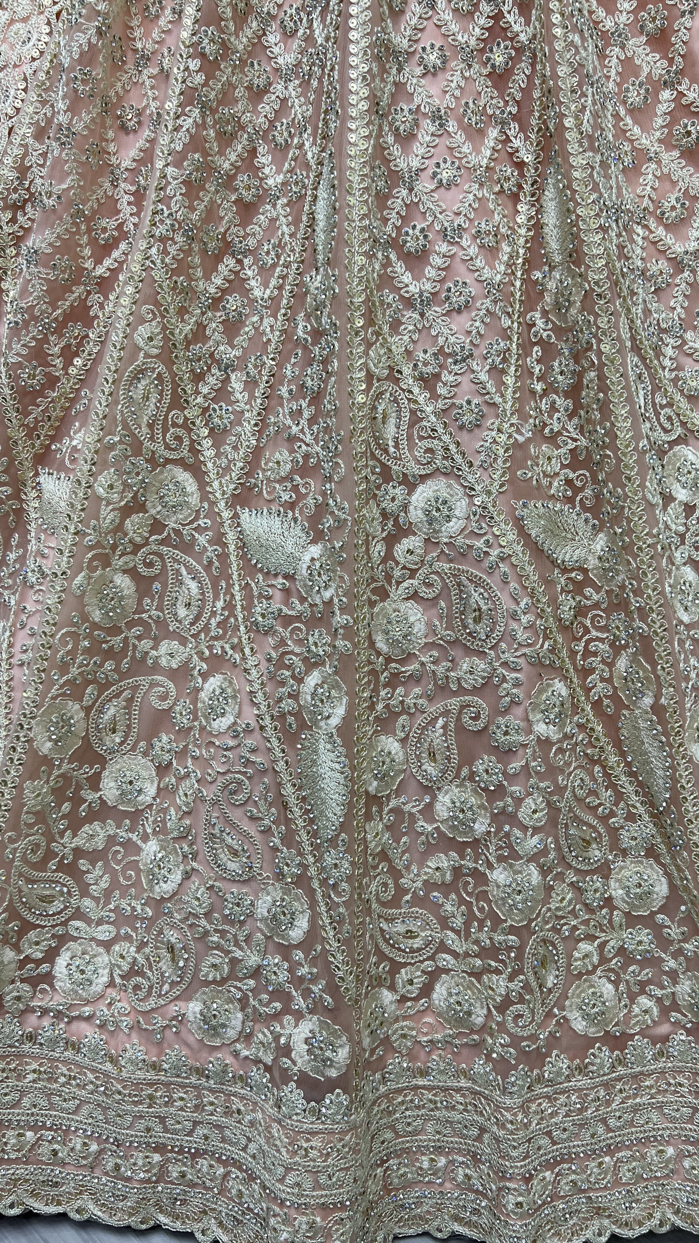 Dori and Zircon Diamond Pink Combine Designer Partywear Lehengachol