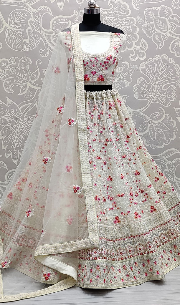 White Floral Lehenga