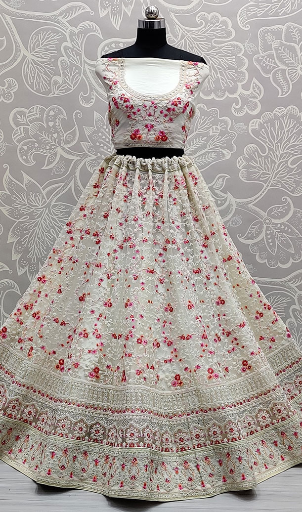 White Floral Lehenga