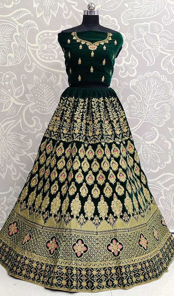 Green Velvet Lehenga