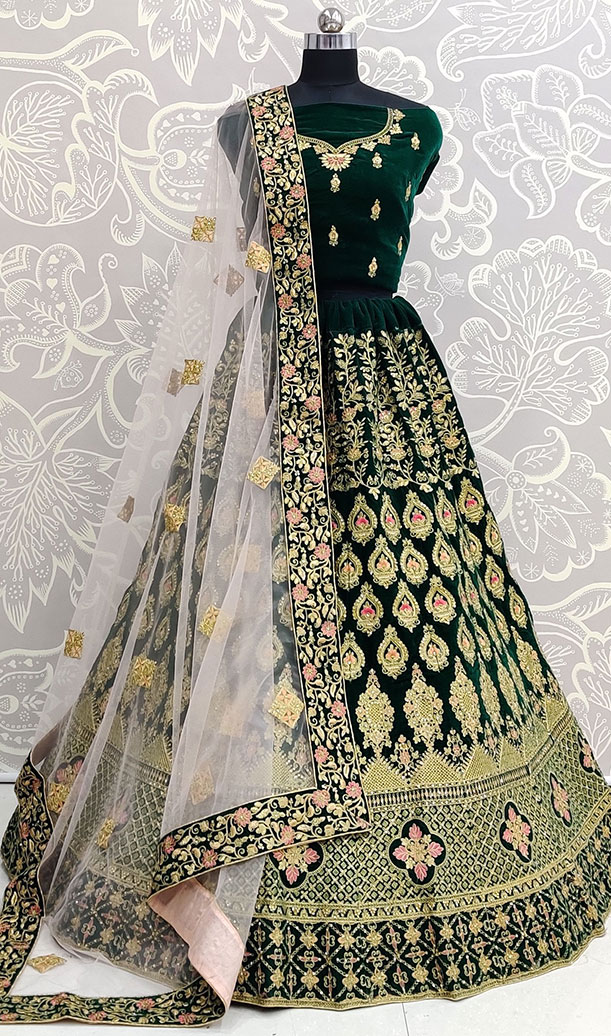 Green Velvet Lehenga