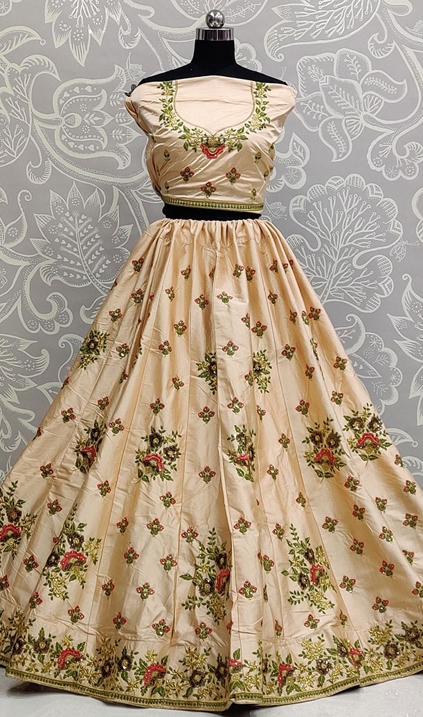 Cream Silk Lehenga