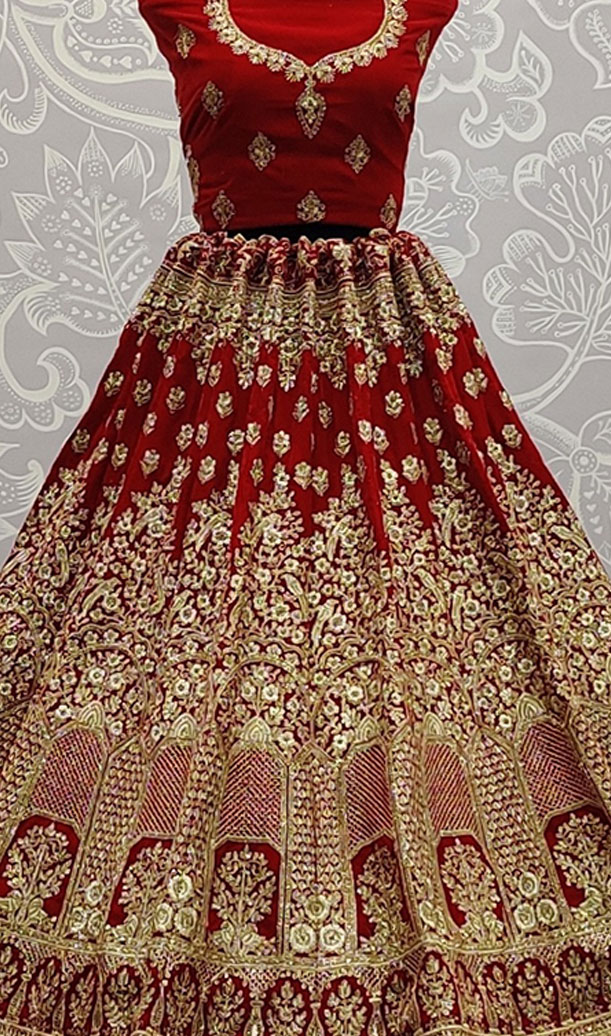 Dark Maroon Velvet Lehengacholi 