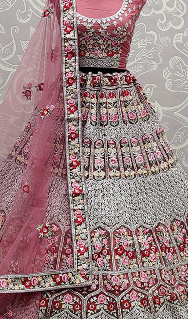 Pink Flower Flaired Lehenga