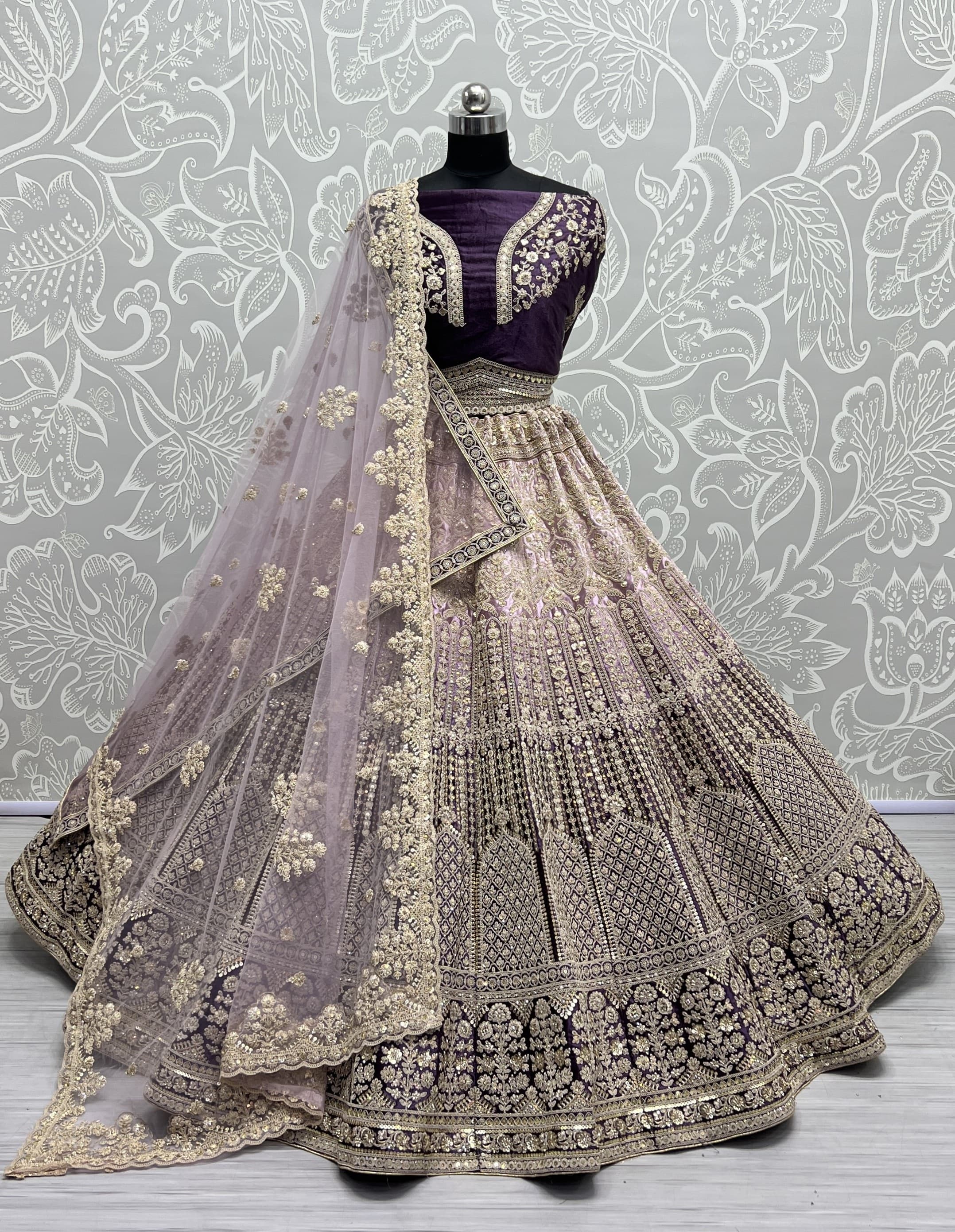 Heavy Work Padded Velvet Purple Designer Lehengacholi Perfect for occasional wear