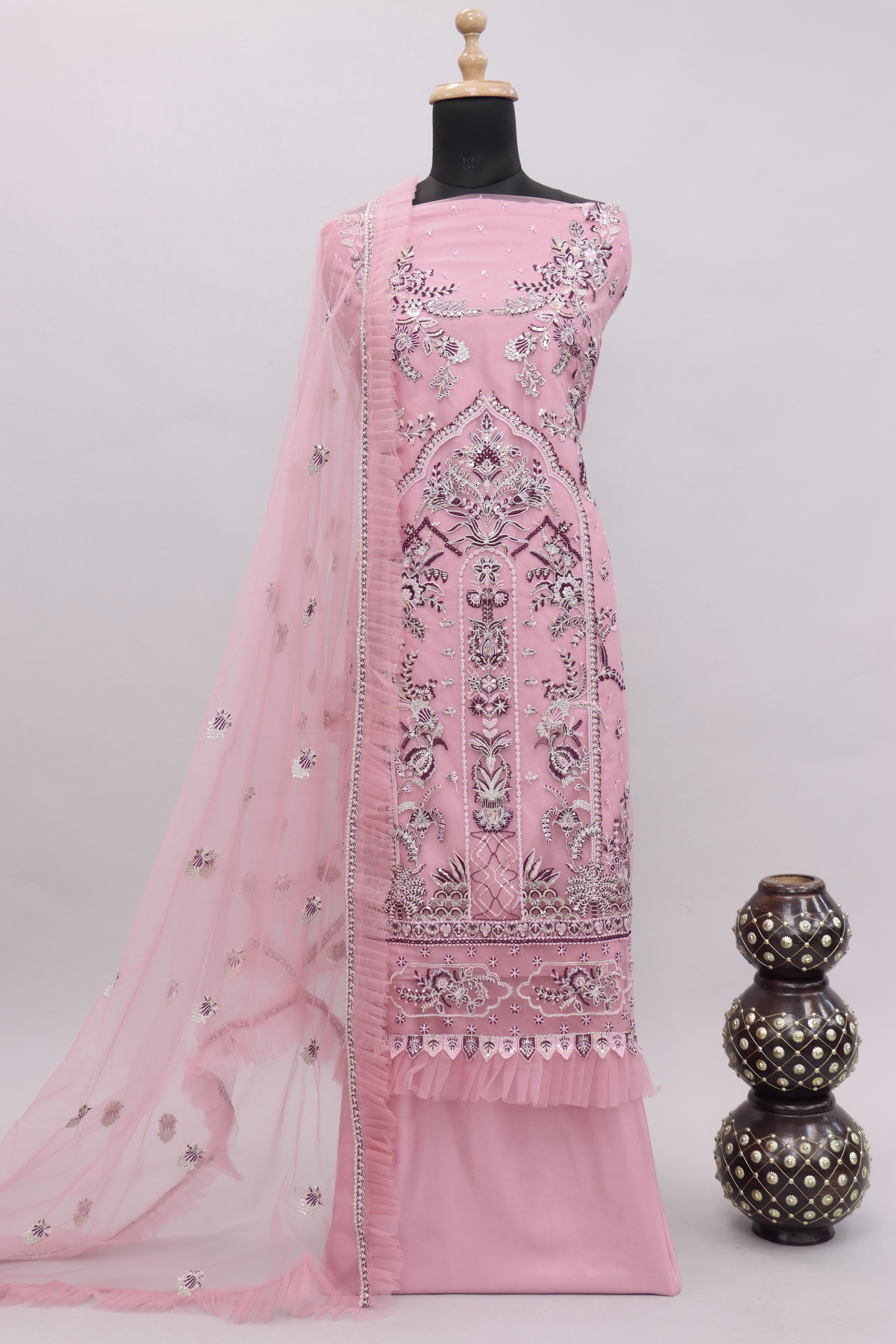 Pink Embroidered Georgette Pakistani Suit