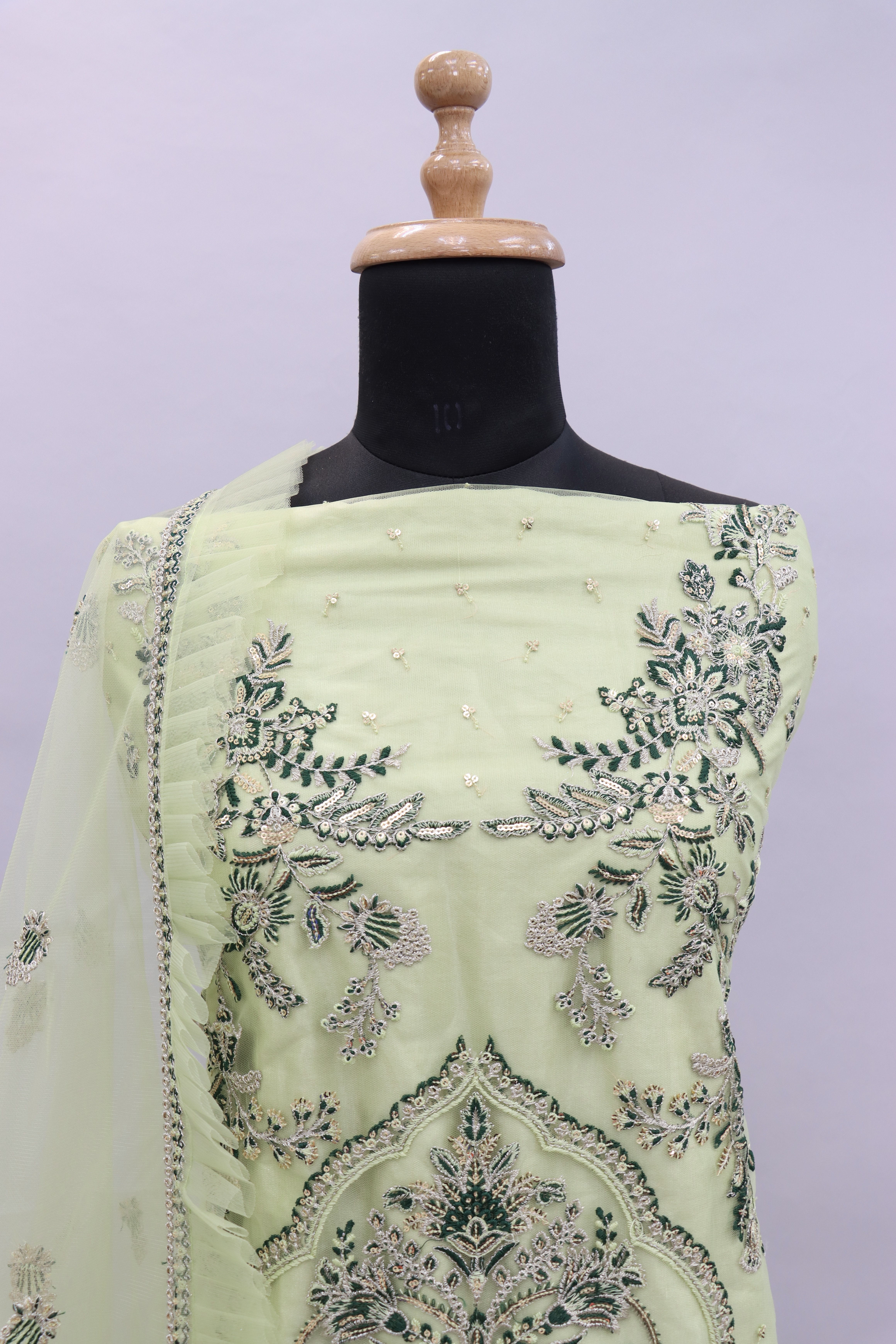 Lime-Green Chikankari-Mukesh Dress-material