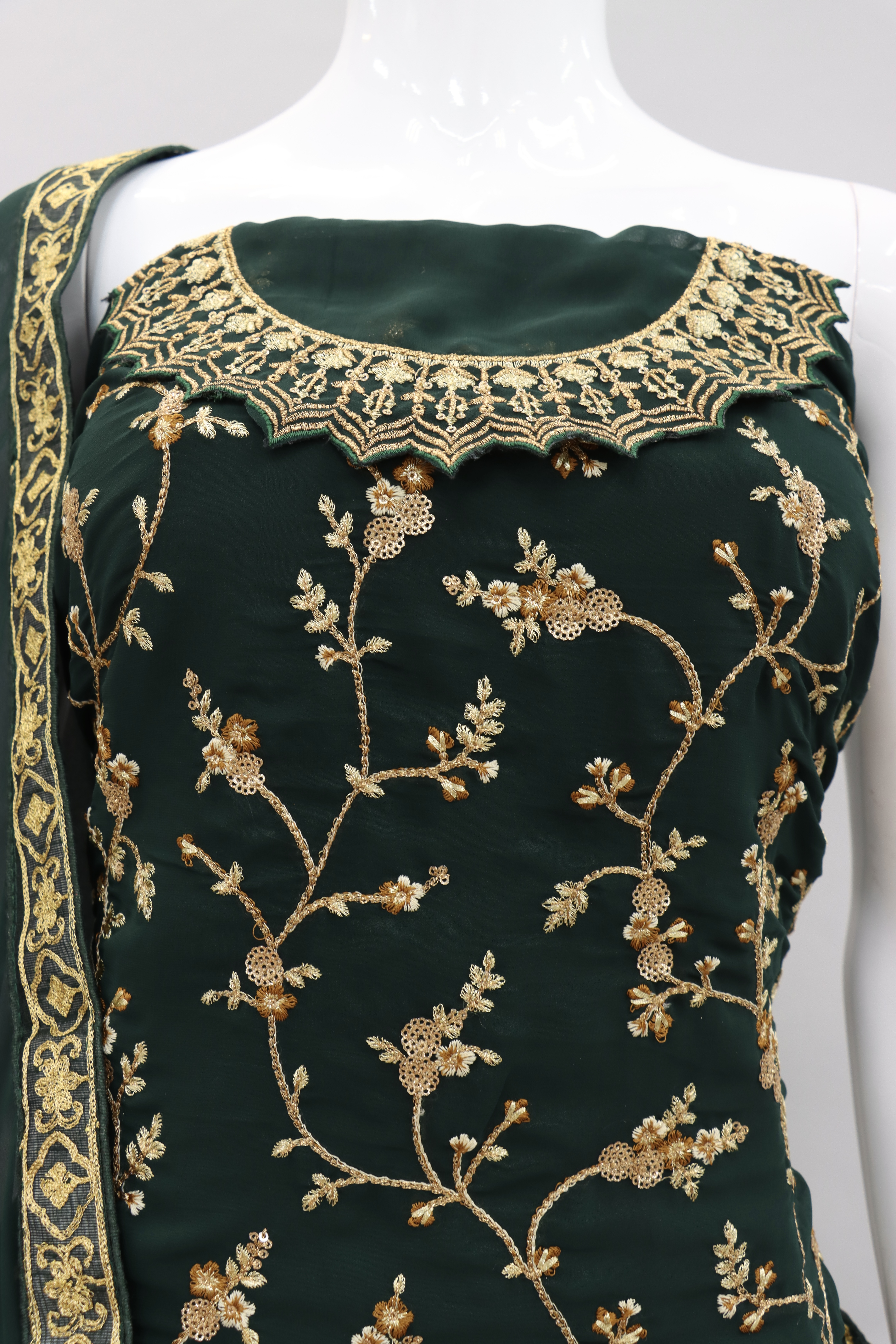 Green Embroidered Georgette Kurti Style Lehenga