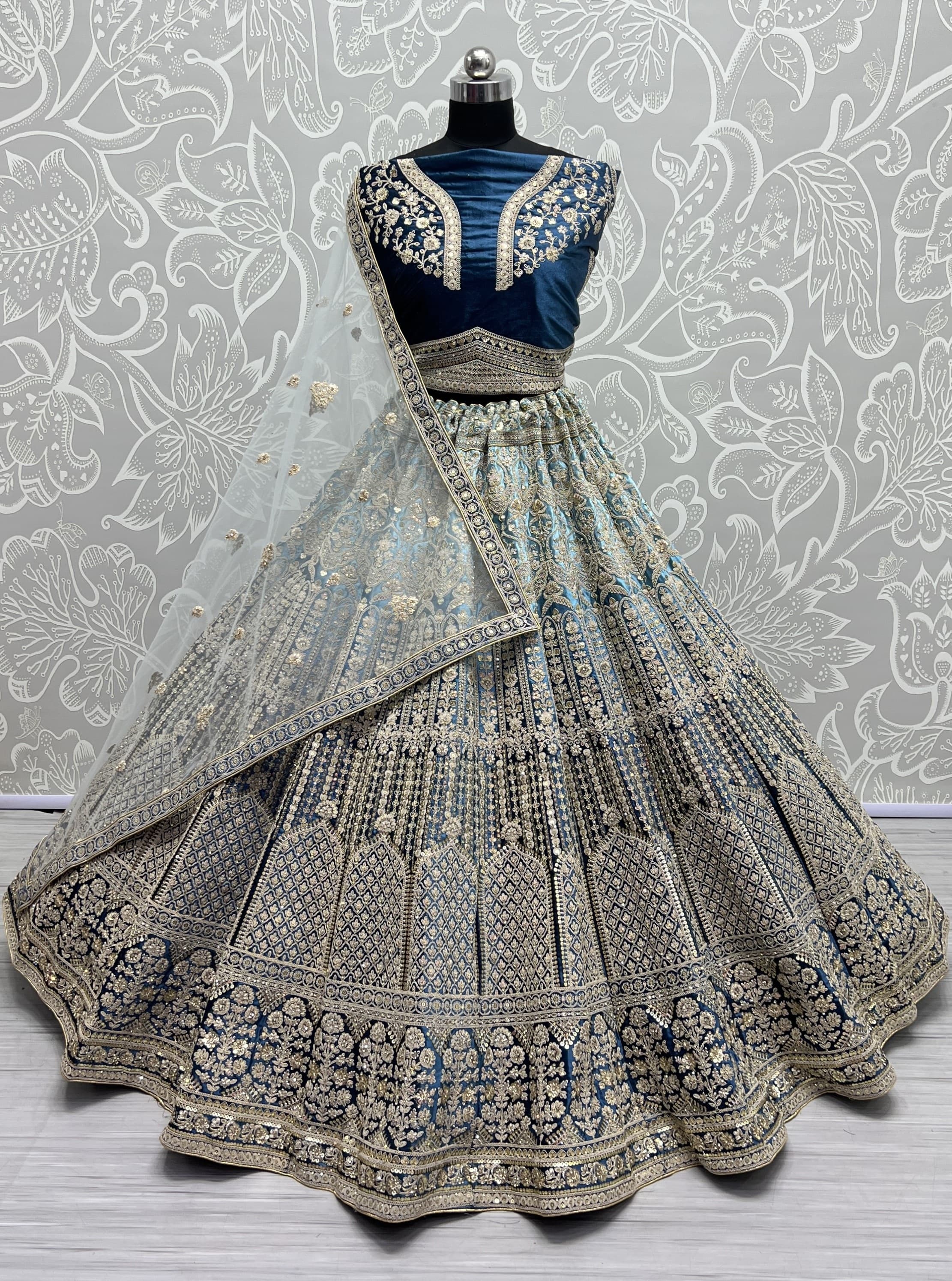 Heavy Work Padded Velvet Royal blue Designer Lehengacholi Perfect for occasional wear