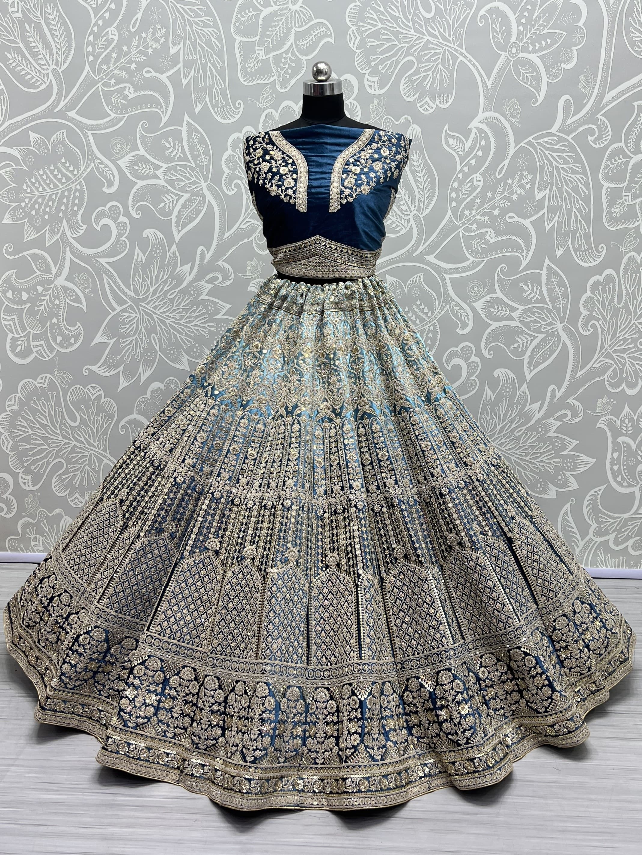 Heavy Work Padded Velvet Royal blue Designer Lehengacholi Perfect for occasional wear