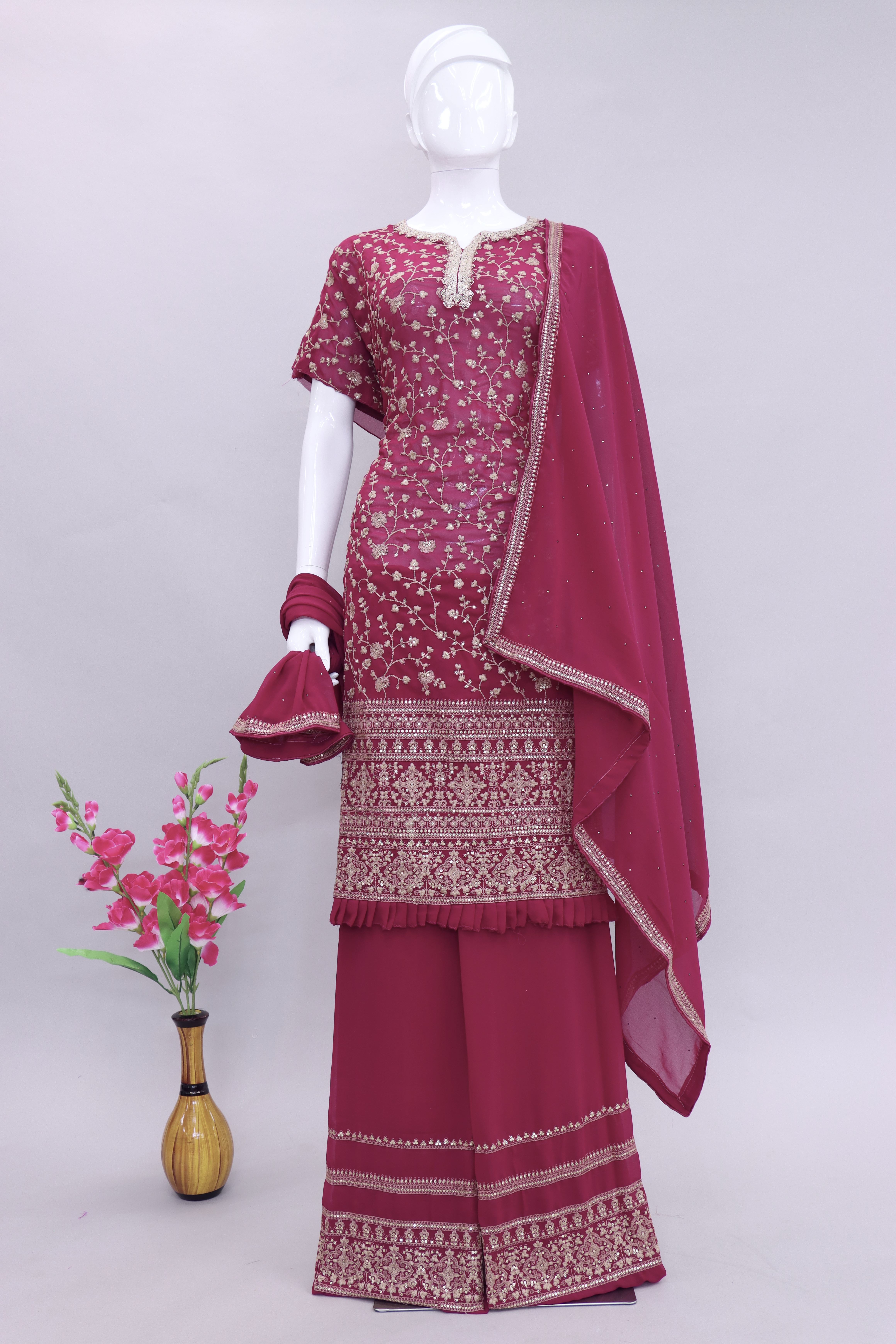 Rani pink Georgette Palazzo Suit