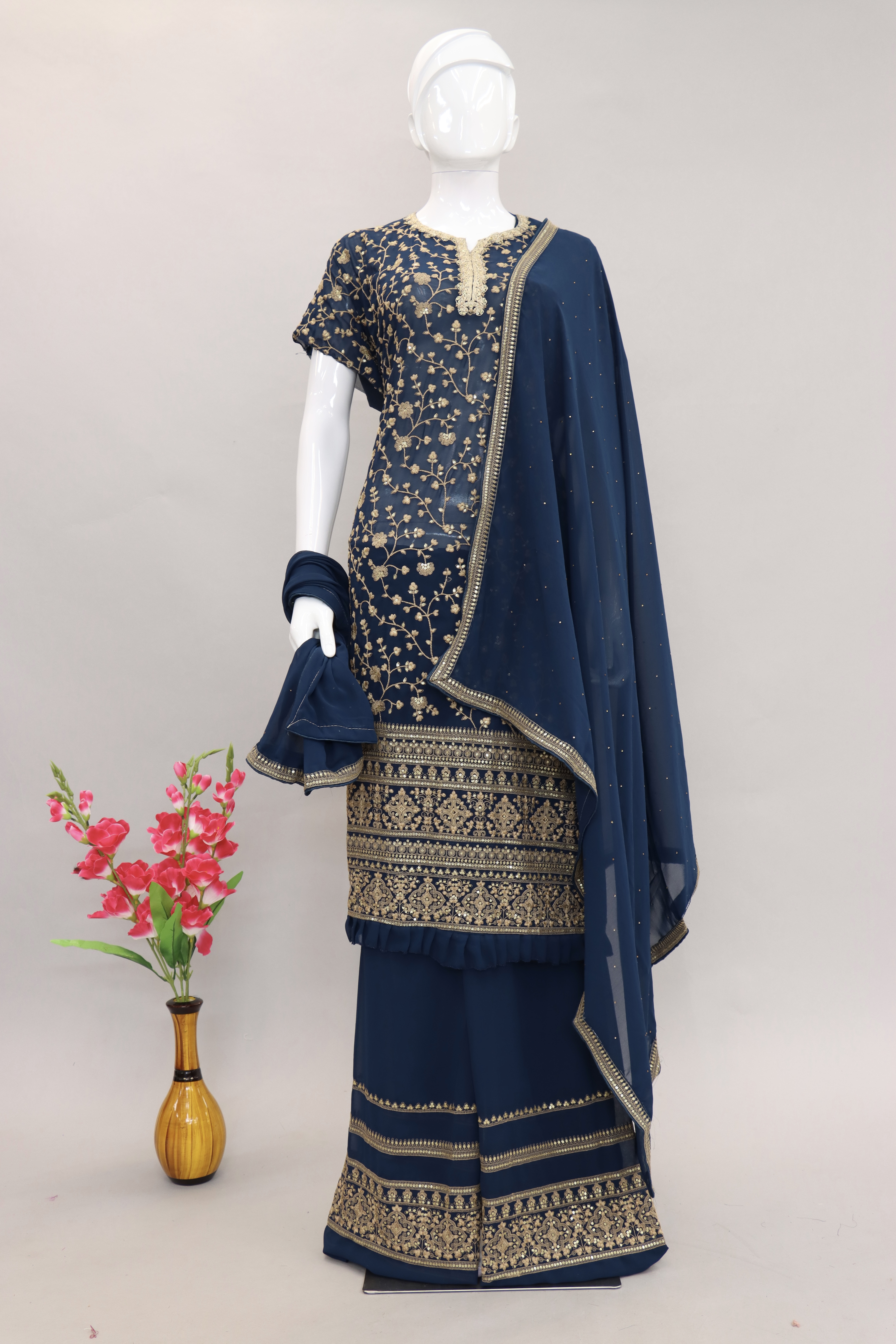 Blue Georgette Palazzo Suit