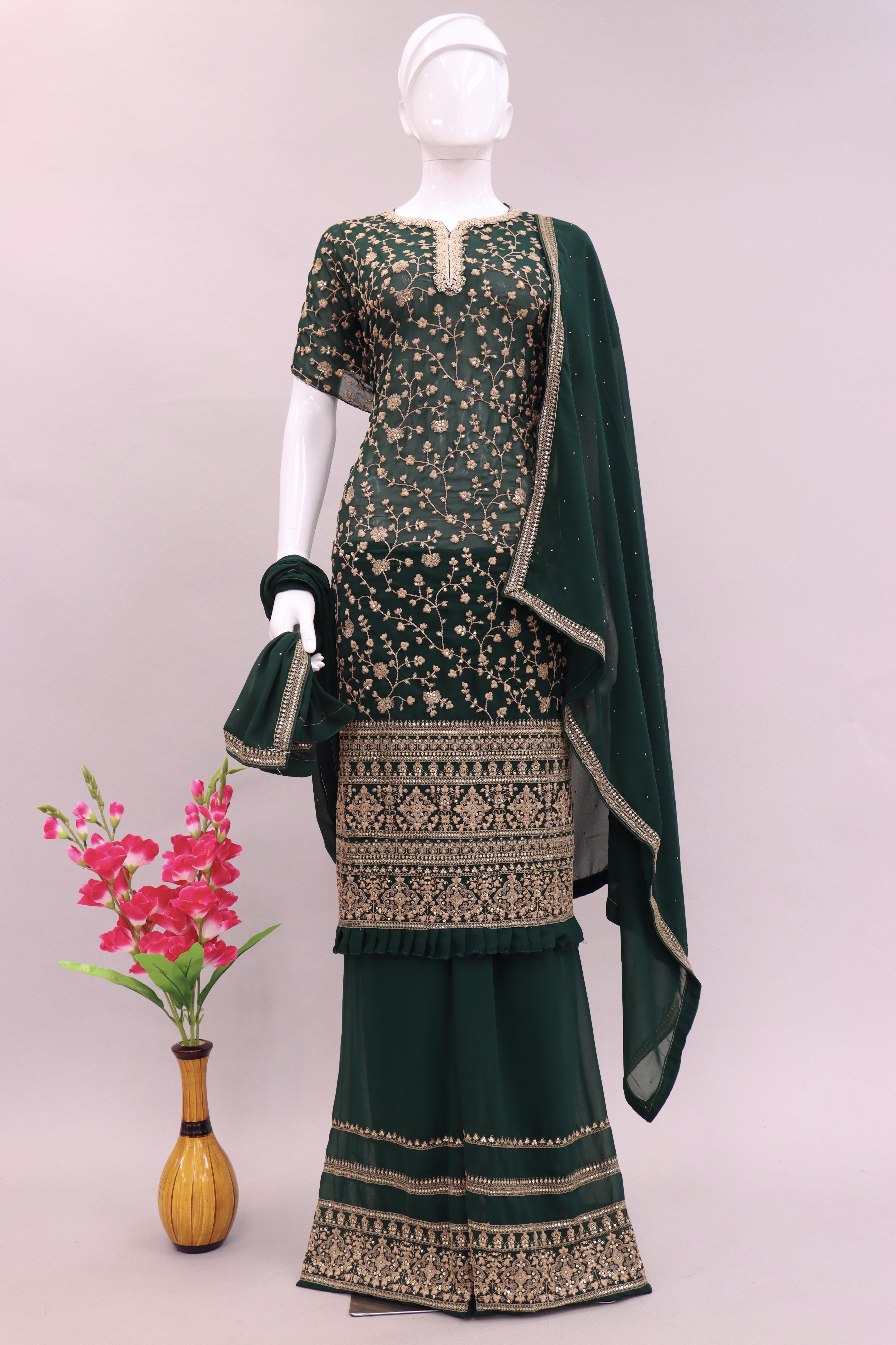 Green Georgette Palazzo Suit