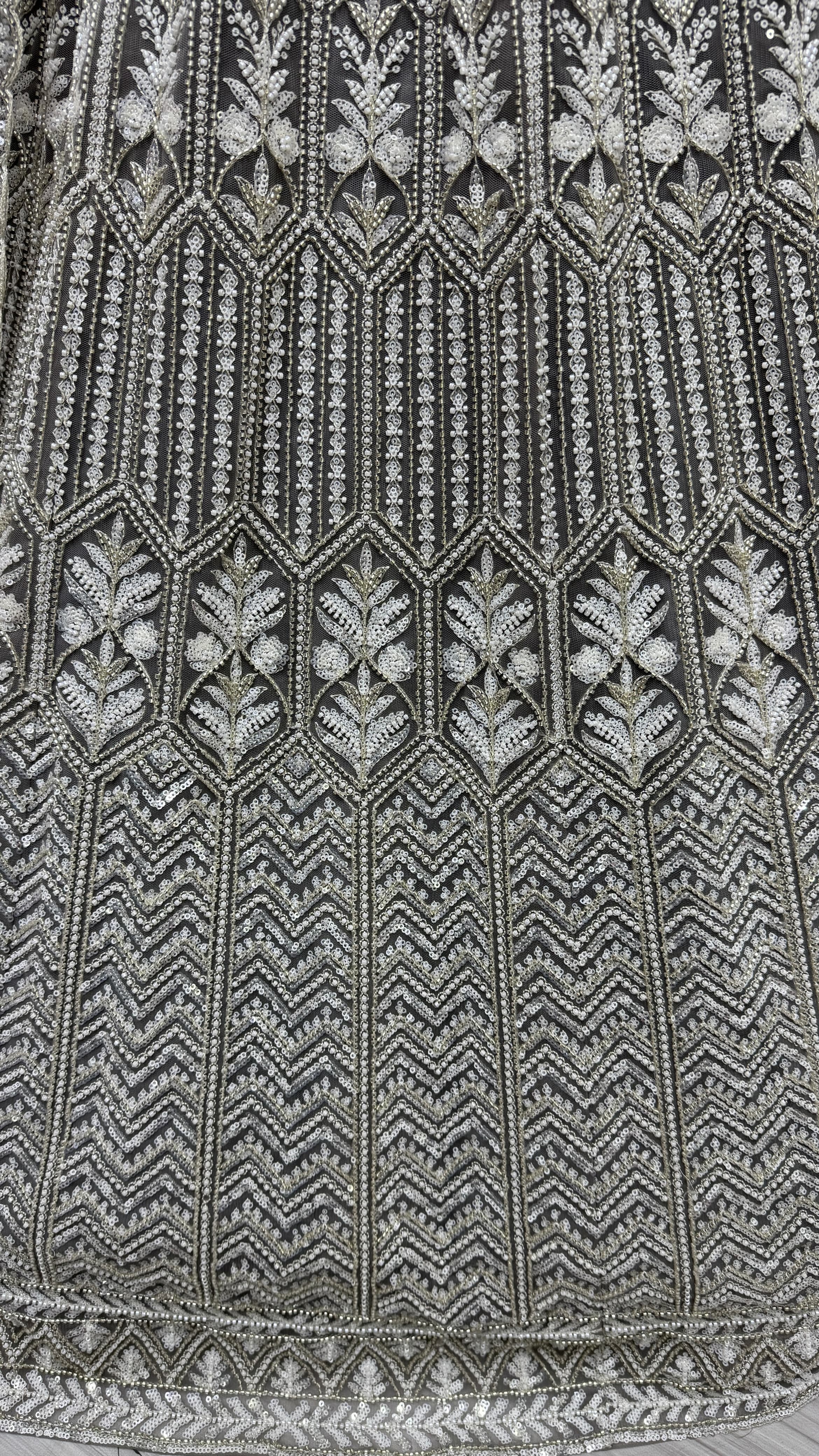 Grey Eye-Catchy Beads and Motif  work combine Ready to wear Designer lehenga choli with stitch Blouse