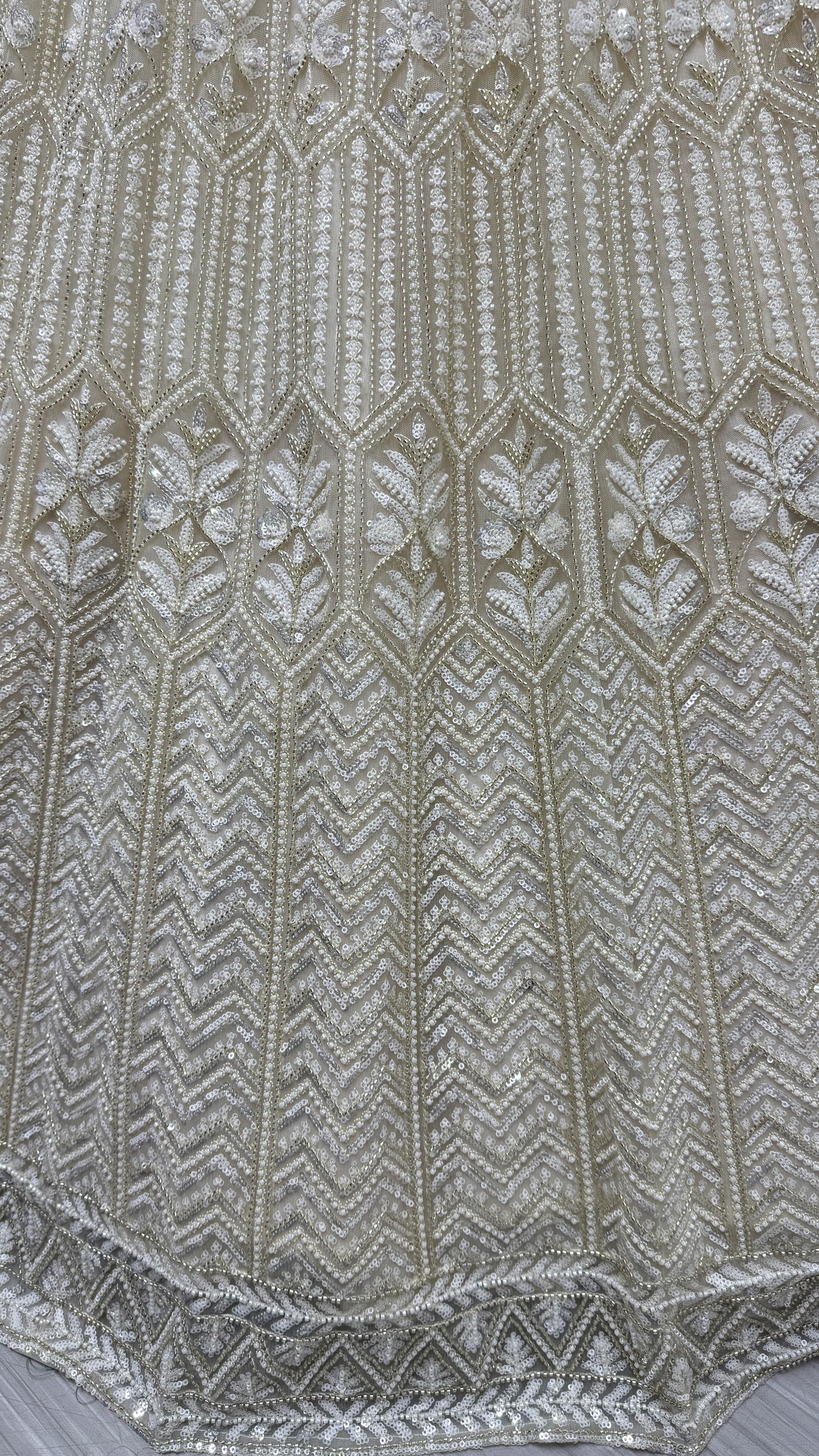 White Eye-Catchy Beads and Motif work combine Ready to wear Designer lehenga choli with stitch Blouse