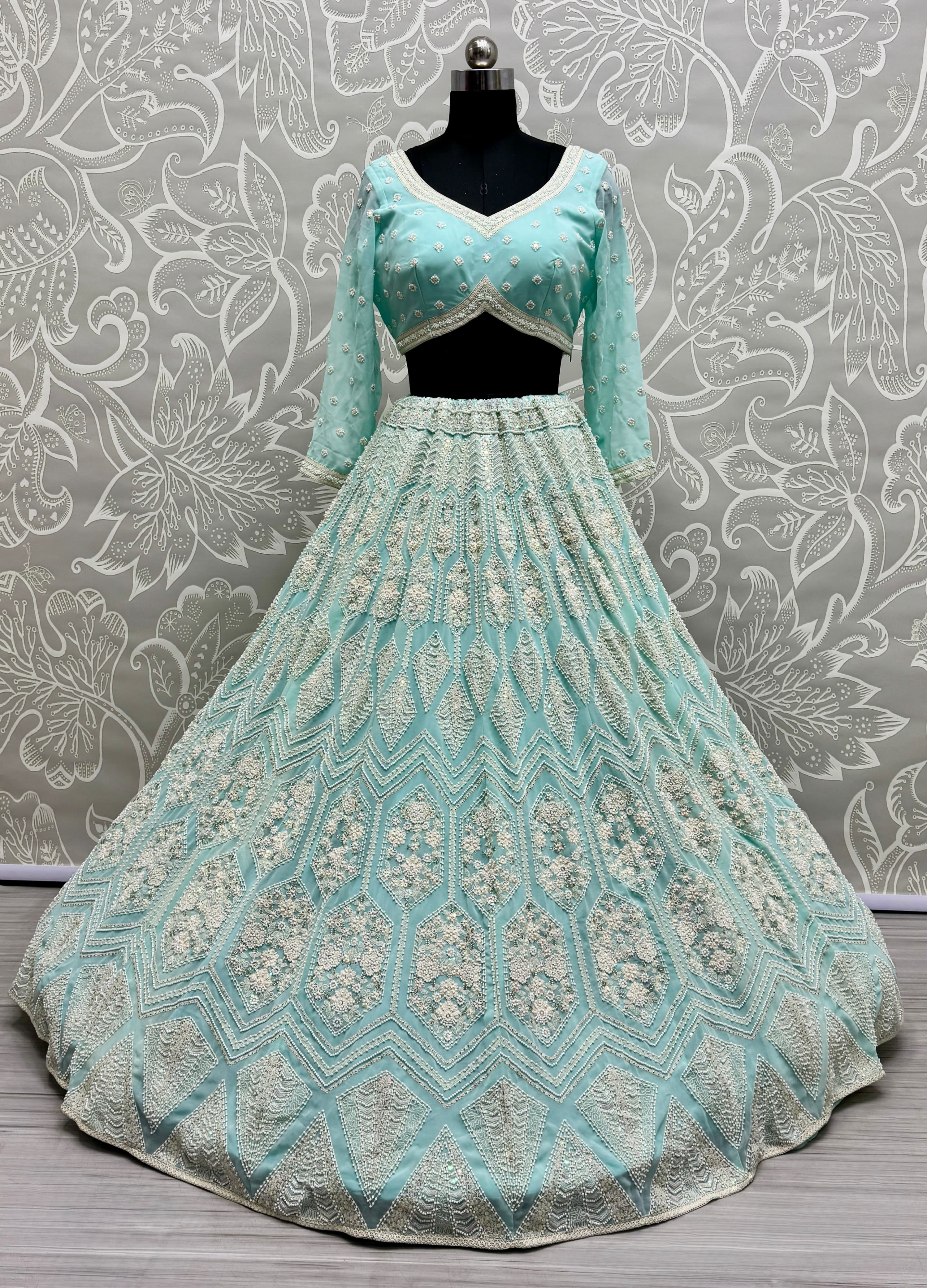 Full Flaired Exclusive Blue Designer Lehenga Choli in Pure Georgette with Ready to Wear Blouse 