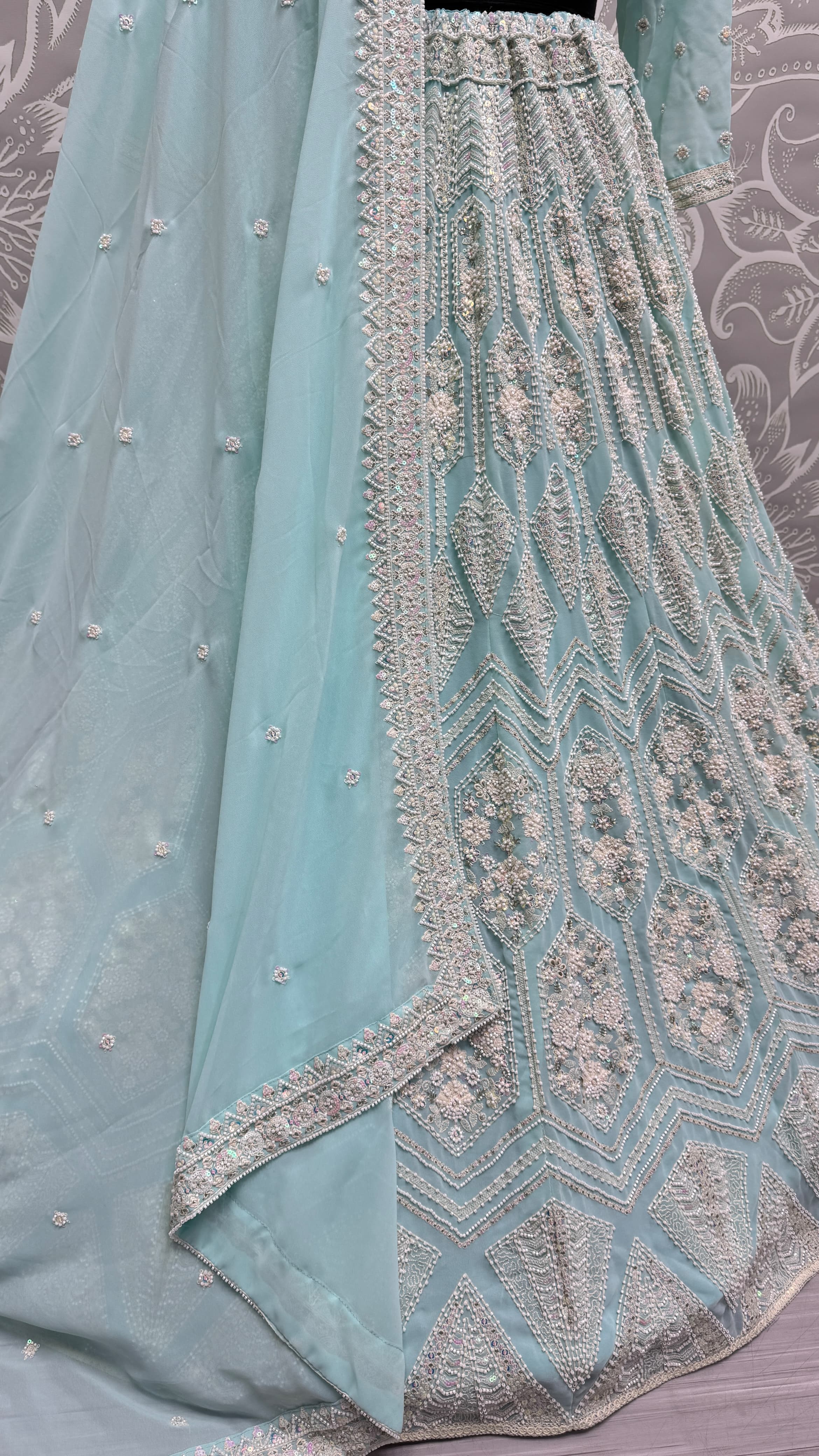 Full Flaired Exclusive Blue Designer Lehenga Choli in Pure Georgette with Ready to Wear Blouse 