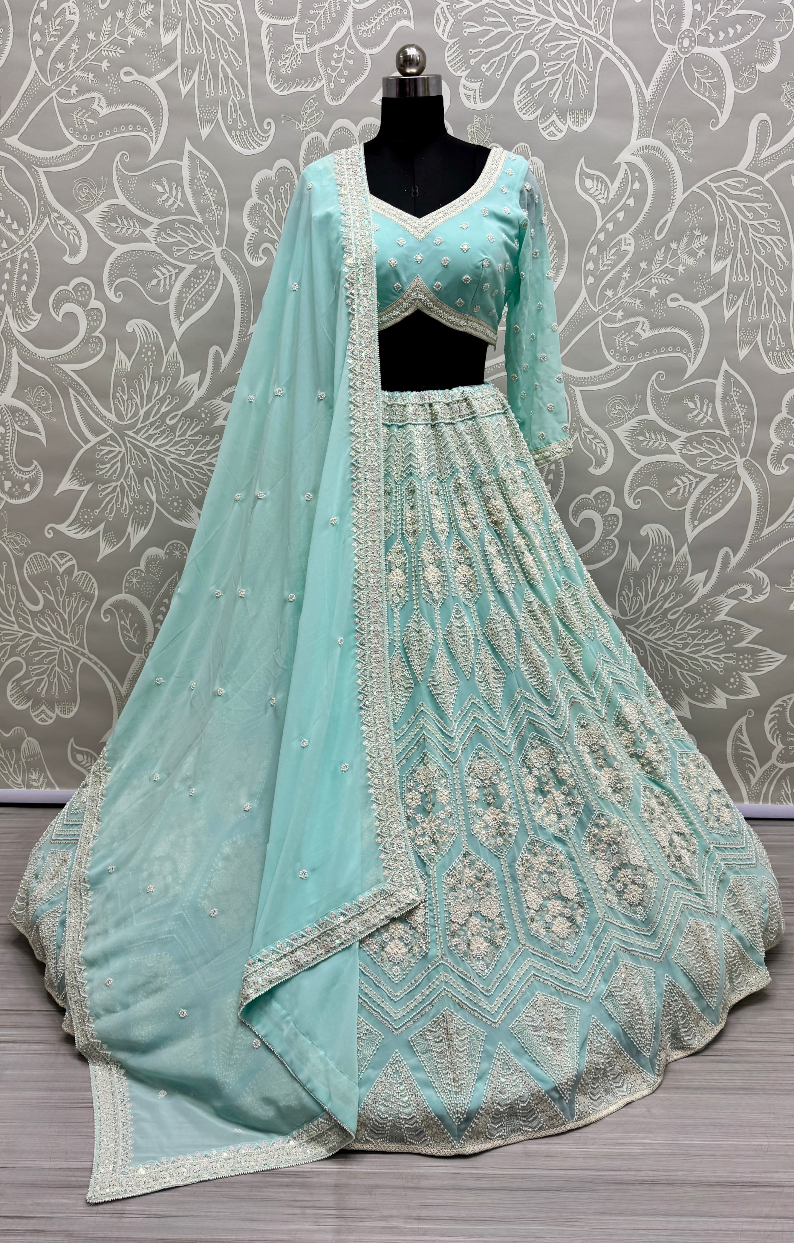 Full Flaired Exclusive Blue Designer Lehenga Choli in Pure Georgette with Ready to Wear Blouse 