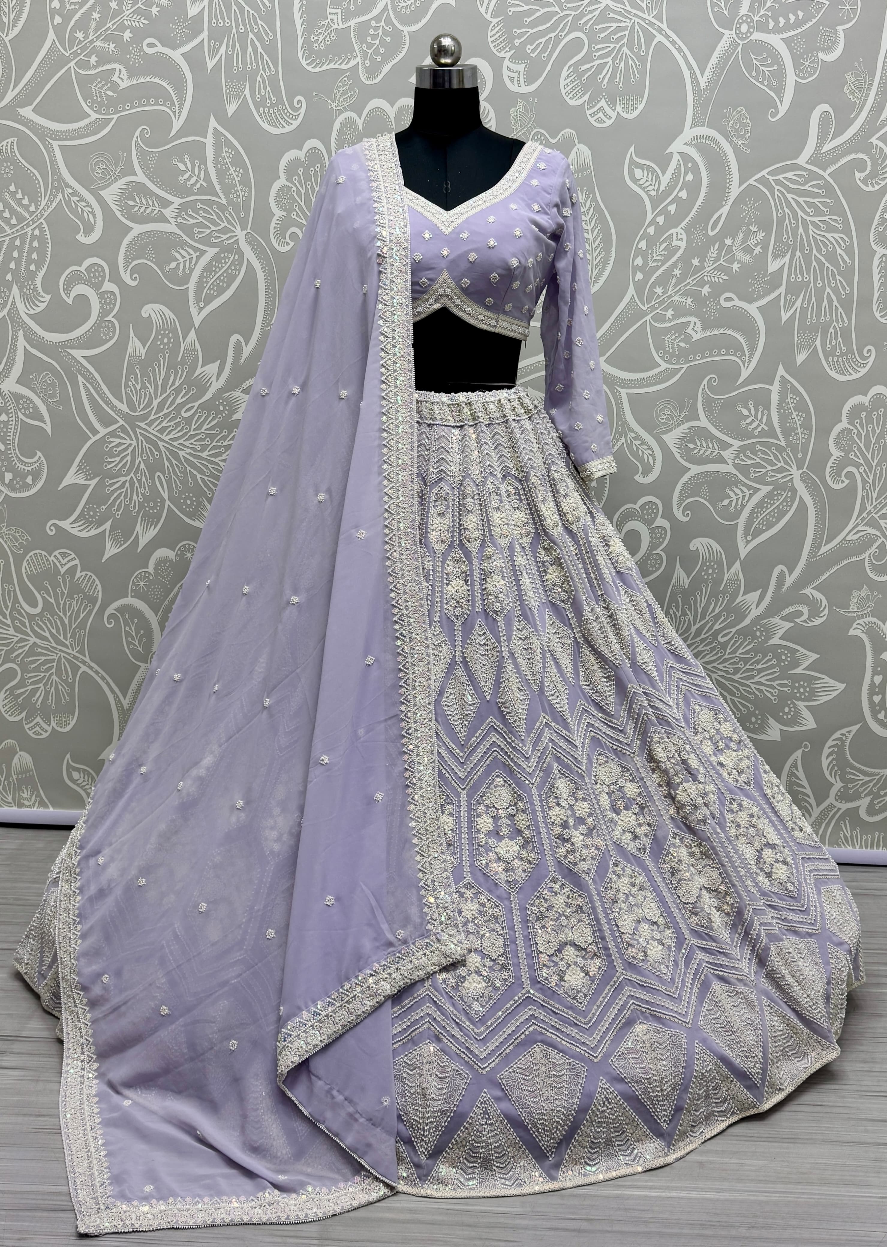 Full Flaired purple Exclusive Designer Lehenga Choli in Pure Georgette with Ready to Wear Blouse 