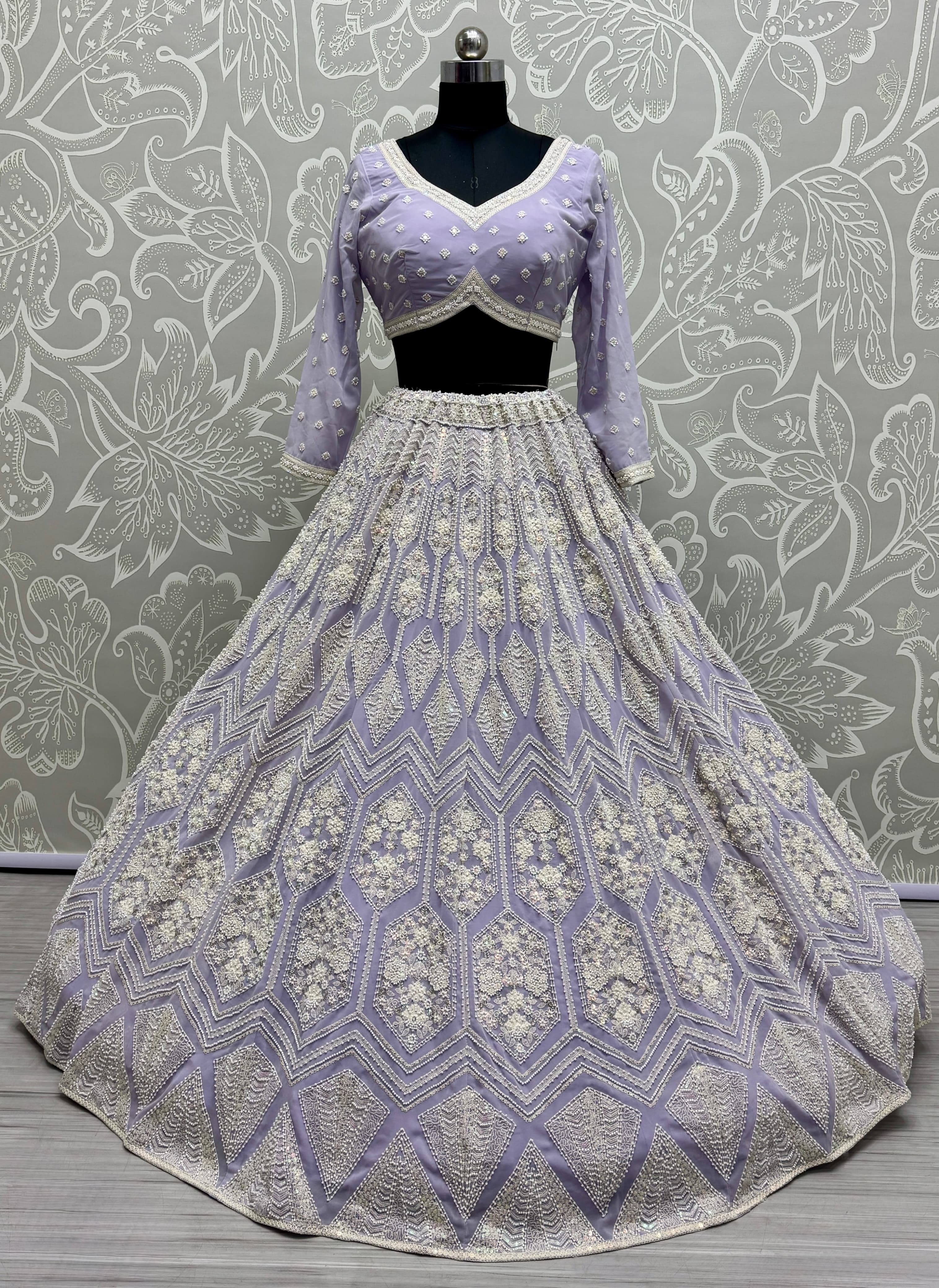 Full Flaired purple Exclusive Designer Lehenga Choli in Pure Georgette with Ready to Wear Blouse 