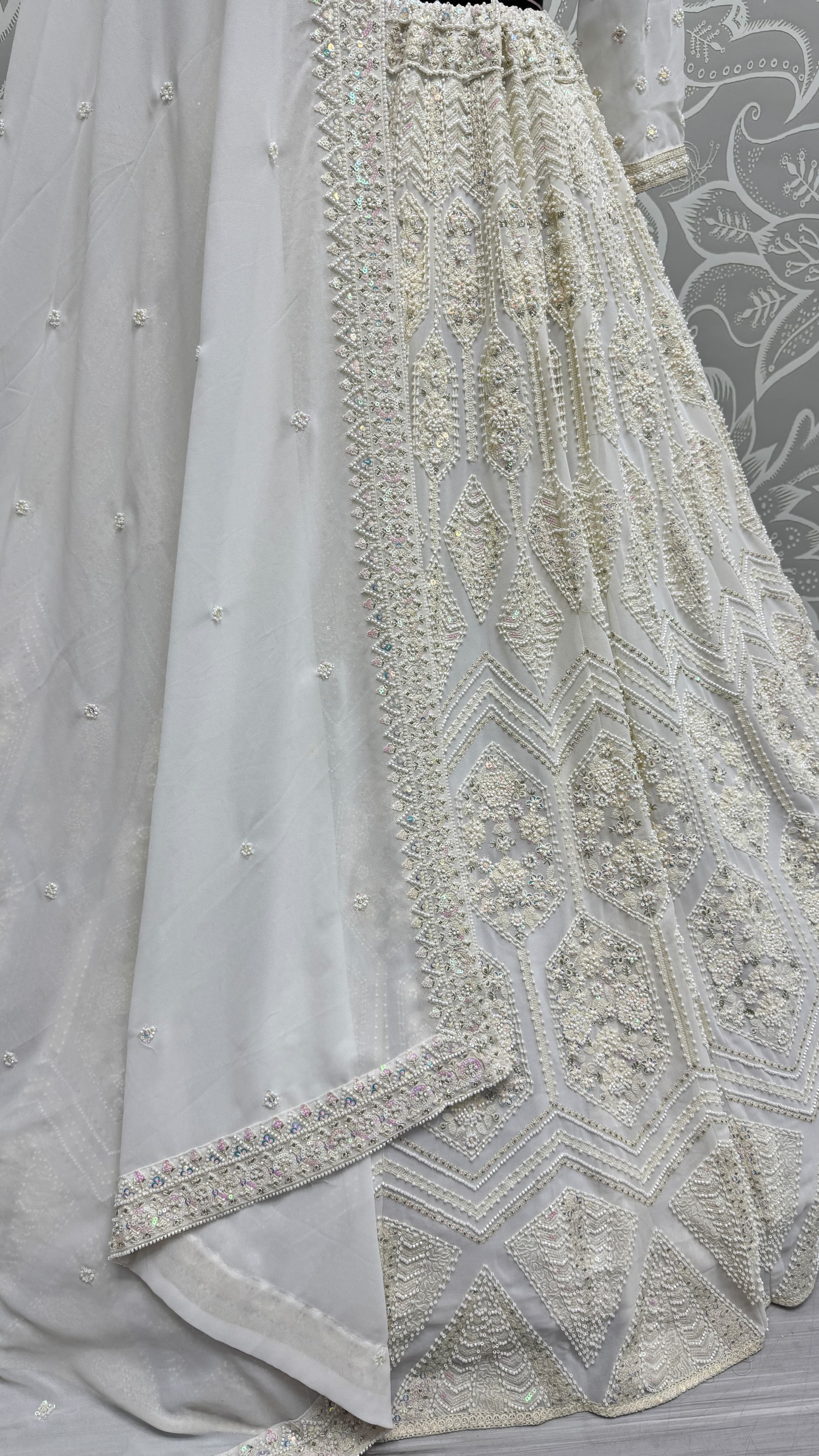 Full Flaired Exclusive white Designer Lehenga Choli in Pure Georgette with Ready to Wear Blouse 