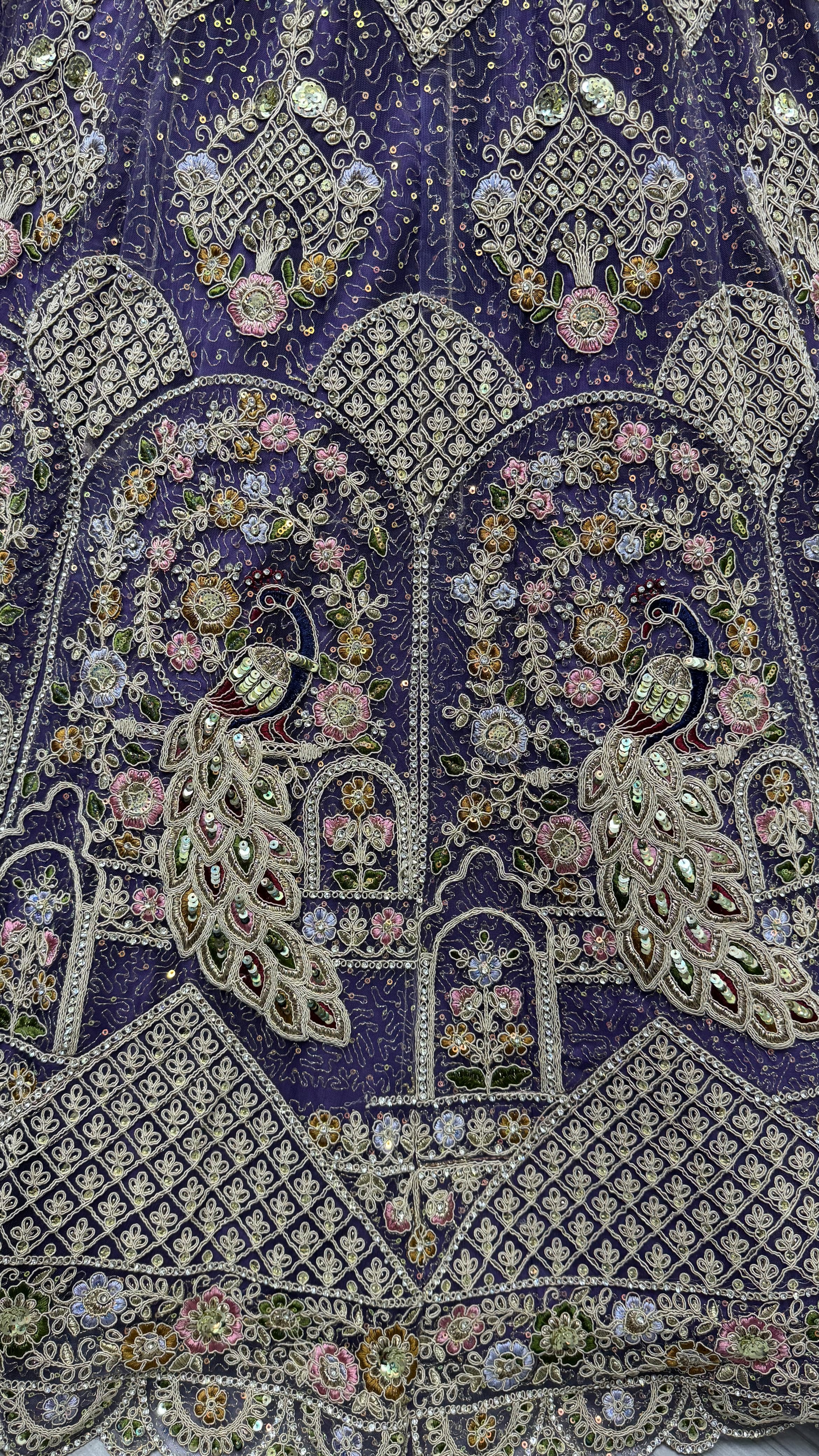 Outstanding purple Dori Embroidery with Heavy Diamond Embedded Peacock pattern with Sequins work Designer Partywear Lehenga choli 