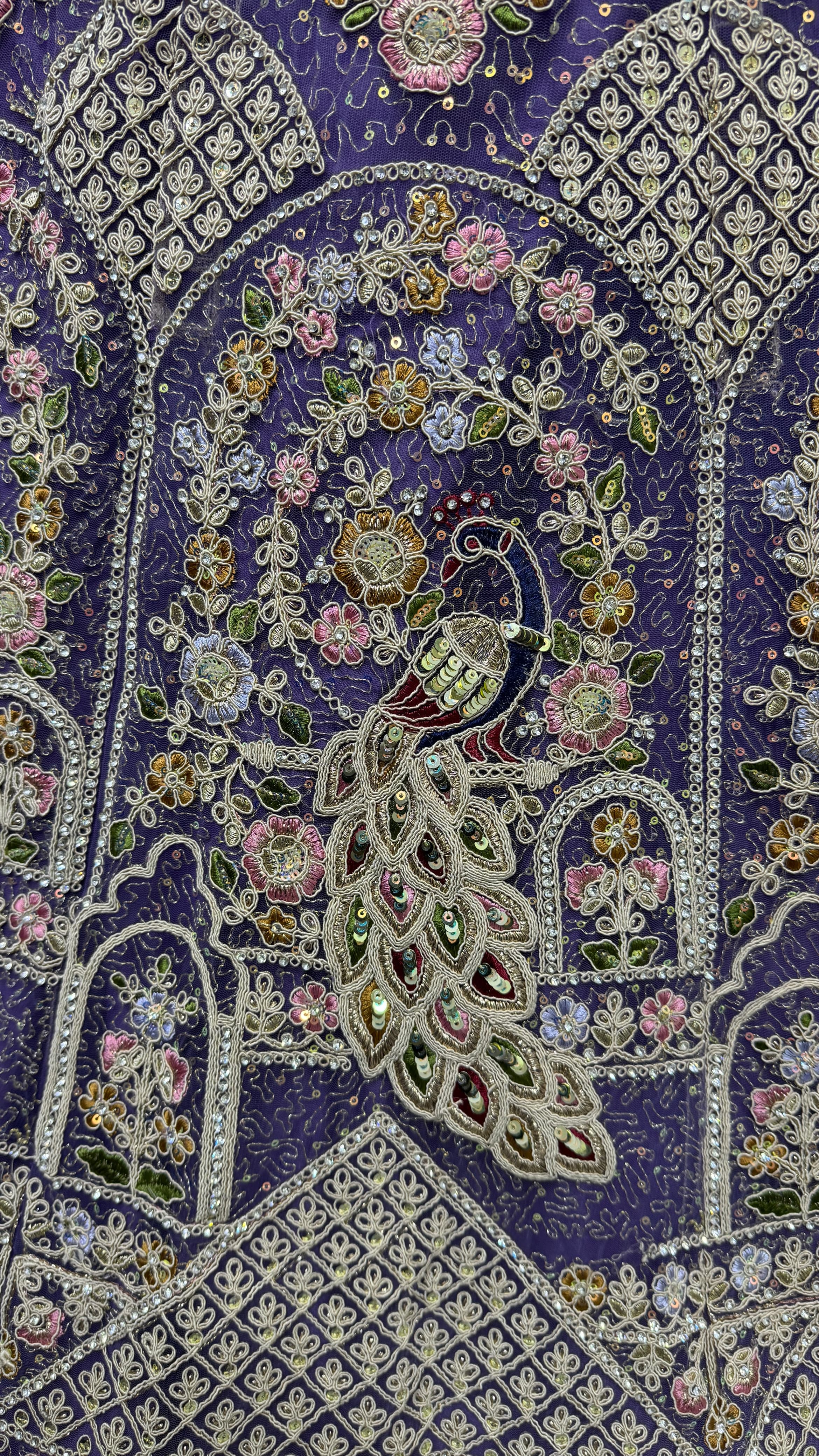 Outstanding purple Dori Embroidery with Heavy Diamond Embedded Peacock pattern with Sequins work Designer Partywear Lehenga choli 