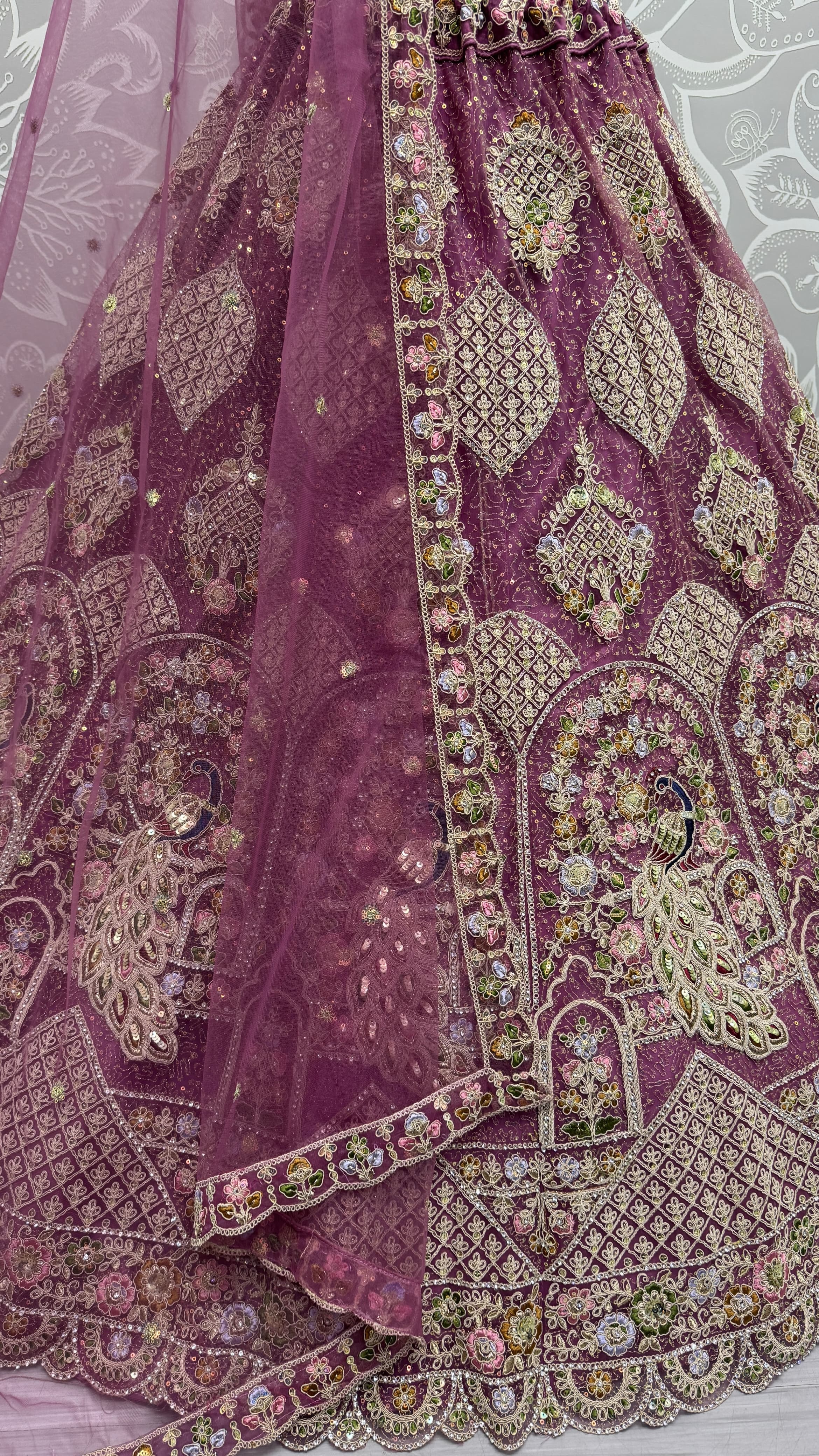 Outstanding dark pink  Dori Embroidery with Heavy Diamond Embedded Peacock pattern with Sequins work Designer Partywear Lehenga choli