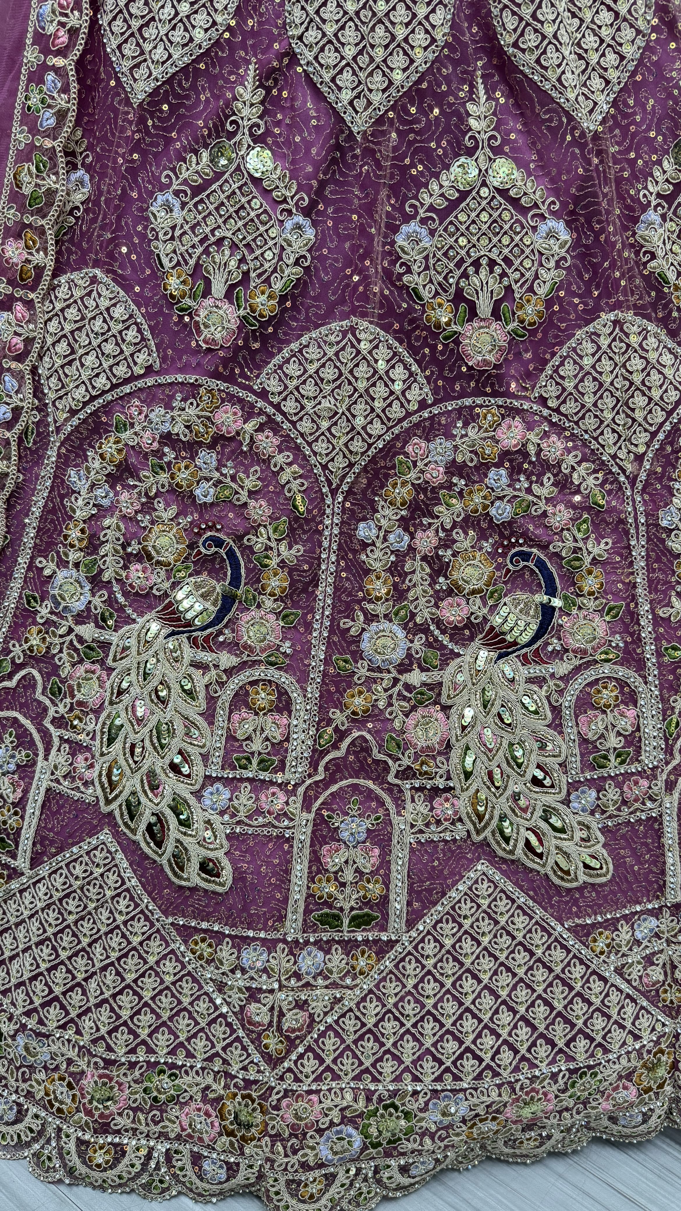 Outstanding dark pink  Dori Embroidery with Heavy Diamond Embedded Peacock pattern with Sequins work Designer Partywear Lehenga choli