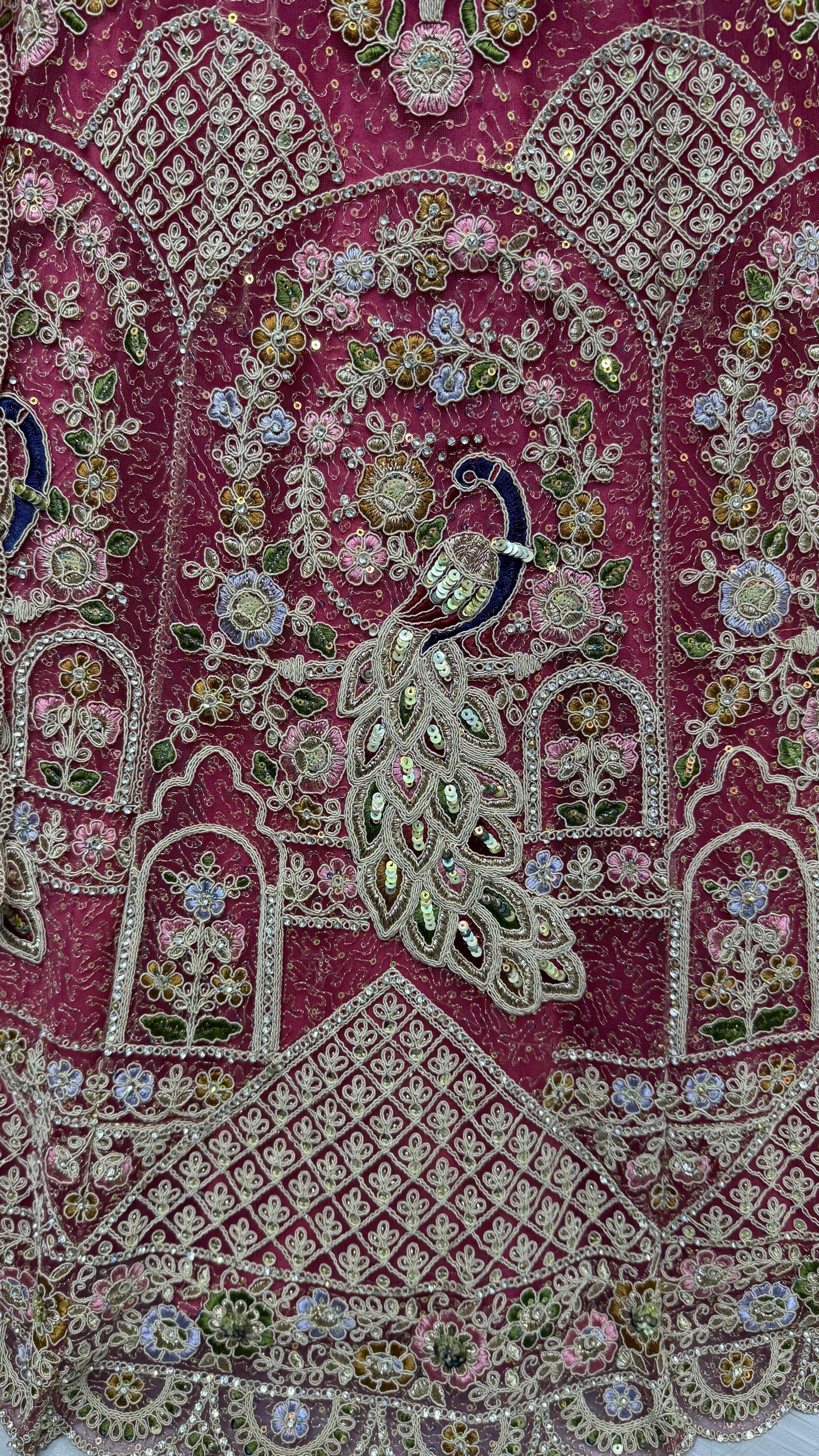 Outstanding Red Dori Embroidery with Heavy Diamond Embedded Peacock pattern with Sequins work Designer Partywear Lehenga choli 