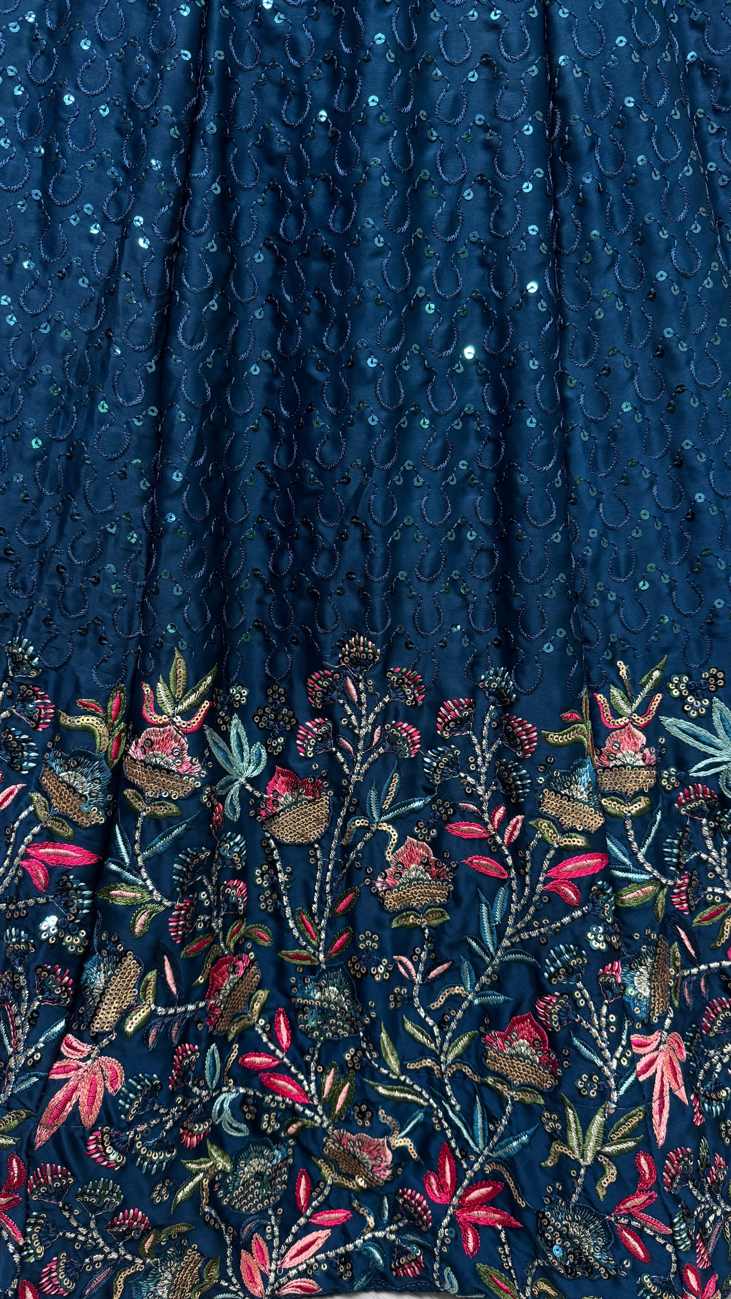 Beautiful Flower Pattern Blue Embroidery and Thread work design Partywear Lehengacholi 