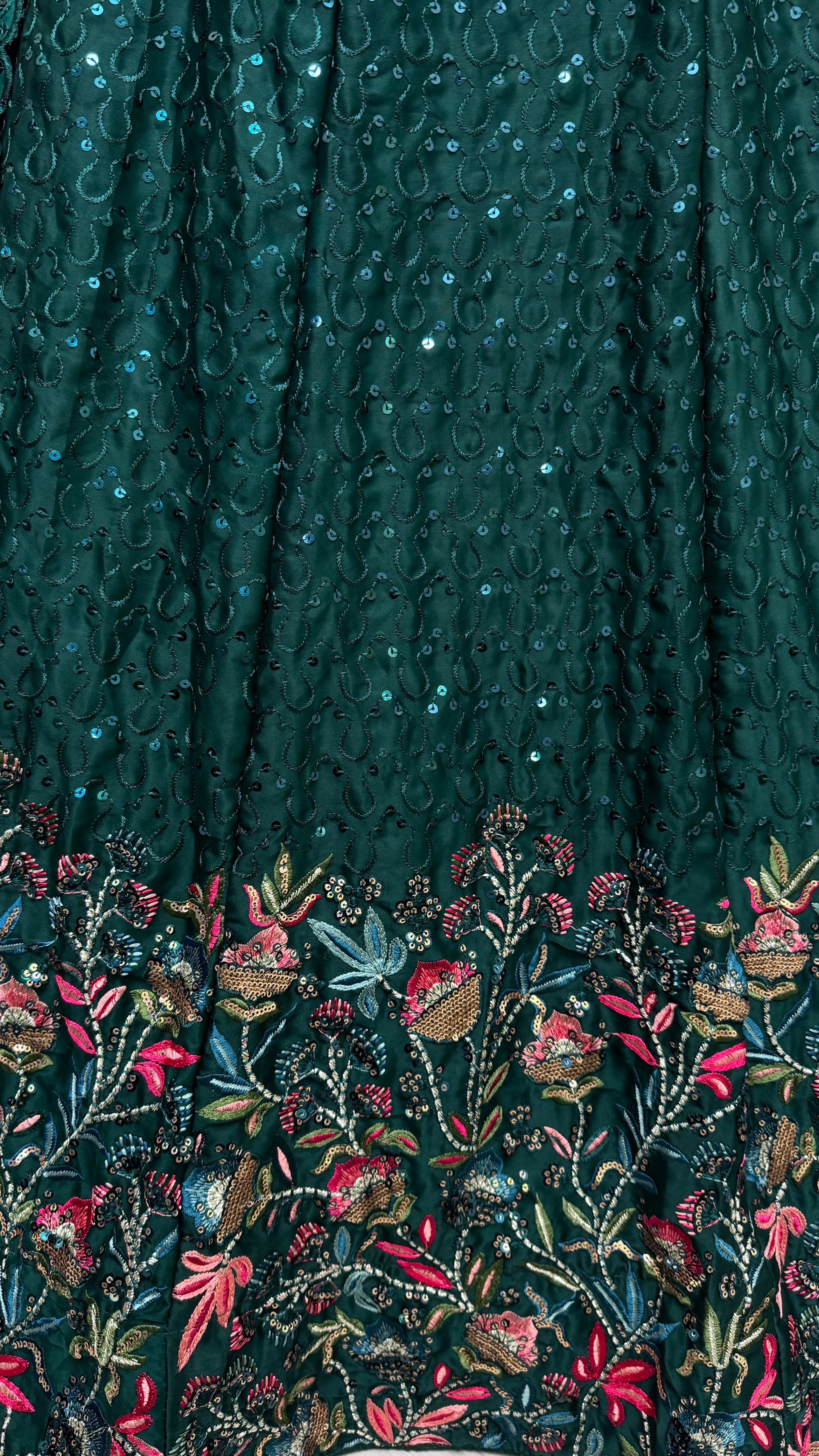 Beautiful Flower Pattern Green Embroidery and Thread work design Partywear Lehengacholi 