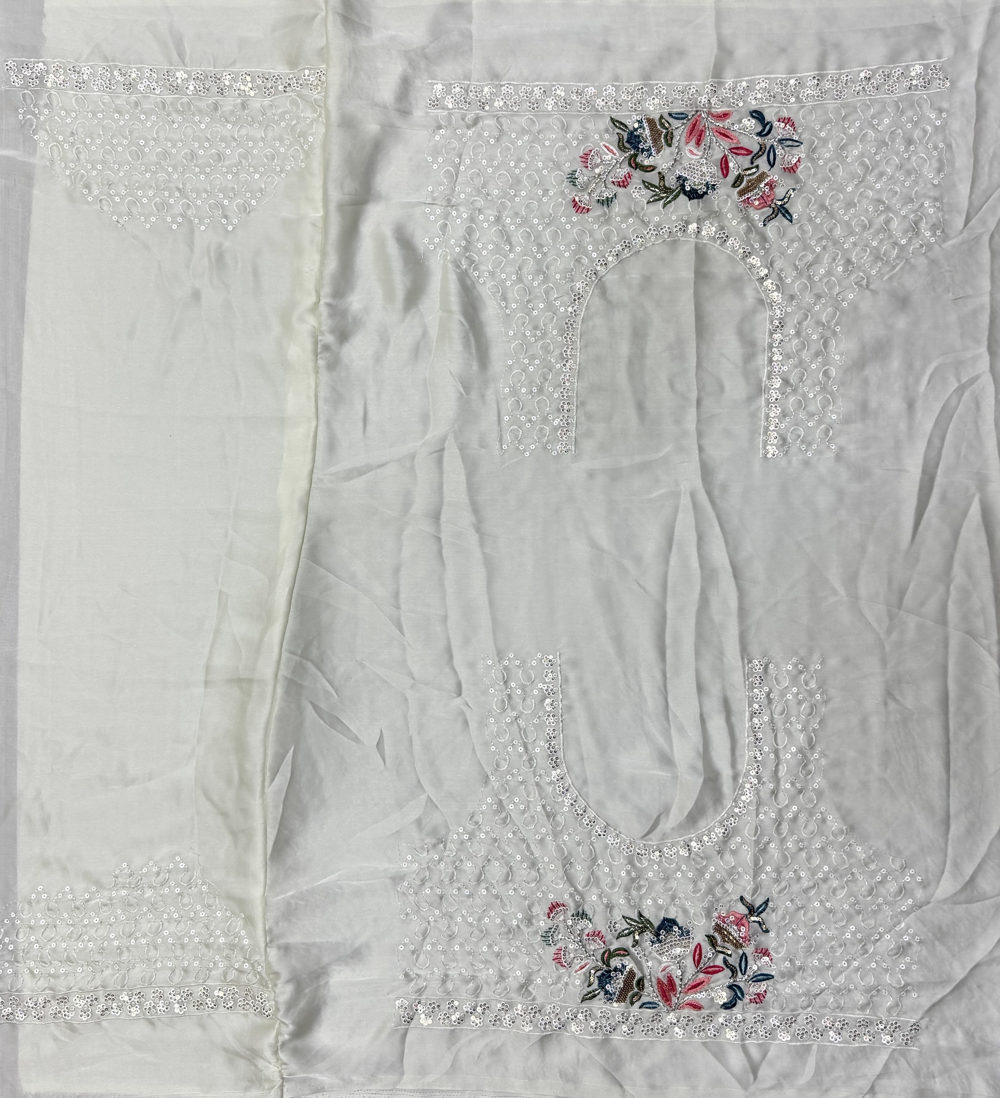 Beautiful Flower Pattern White Embroidery and Thread work design Partywear Lehengacholi 