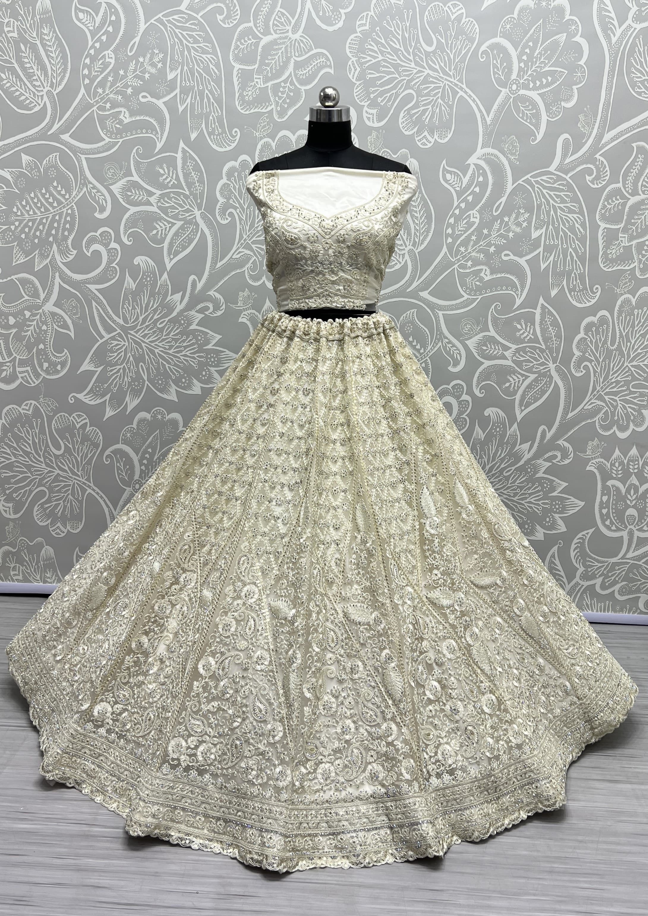 Dori and Zircon Diamond yellow Combine Designer Partywear Lehengacholi