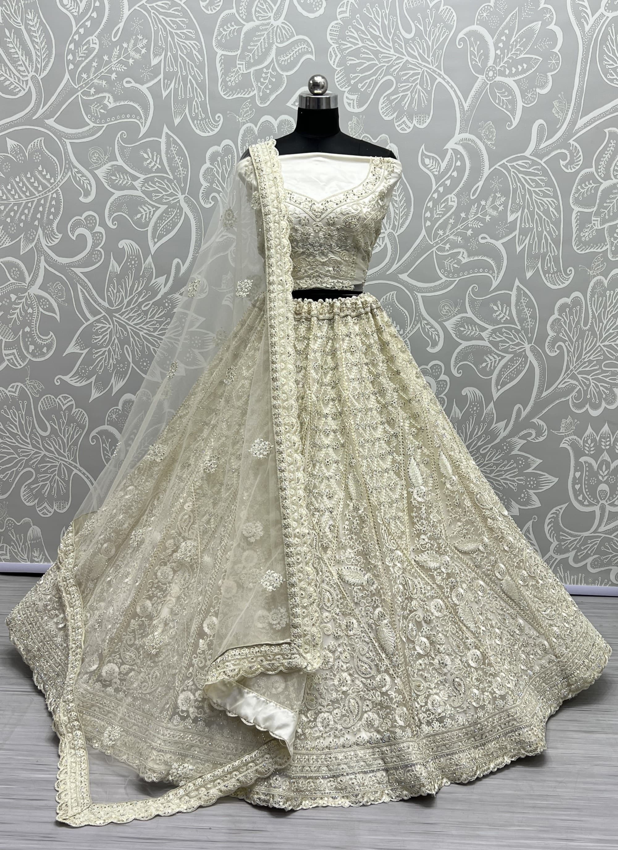 Dori and Zircon Diamond yellow Combine Designer Partywear Lehengacholi