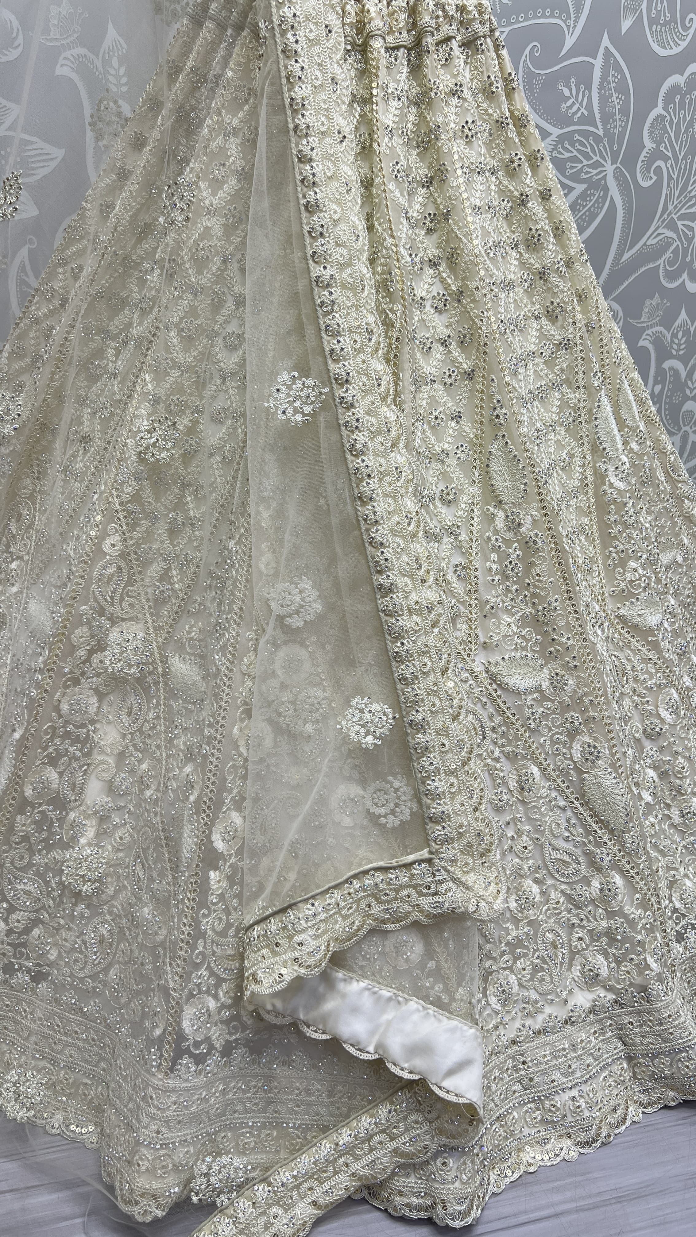 Dori and Zircon Diamond yellow Combine Designer Partywear Lehengacholi